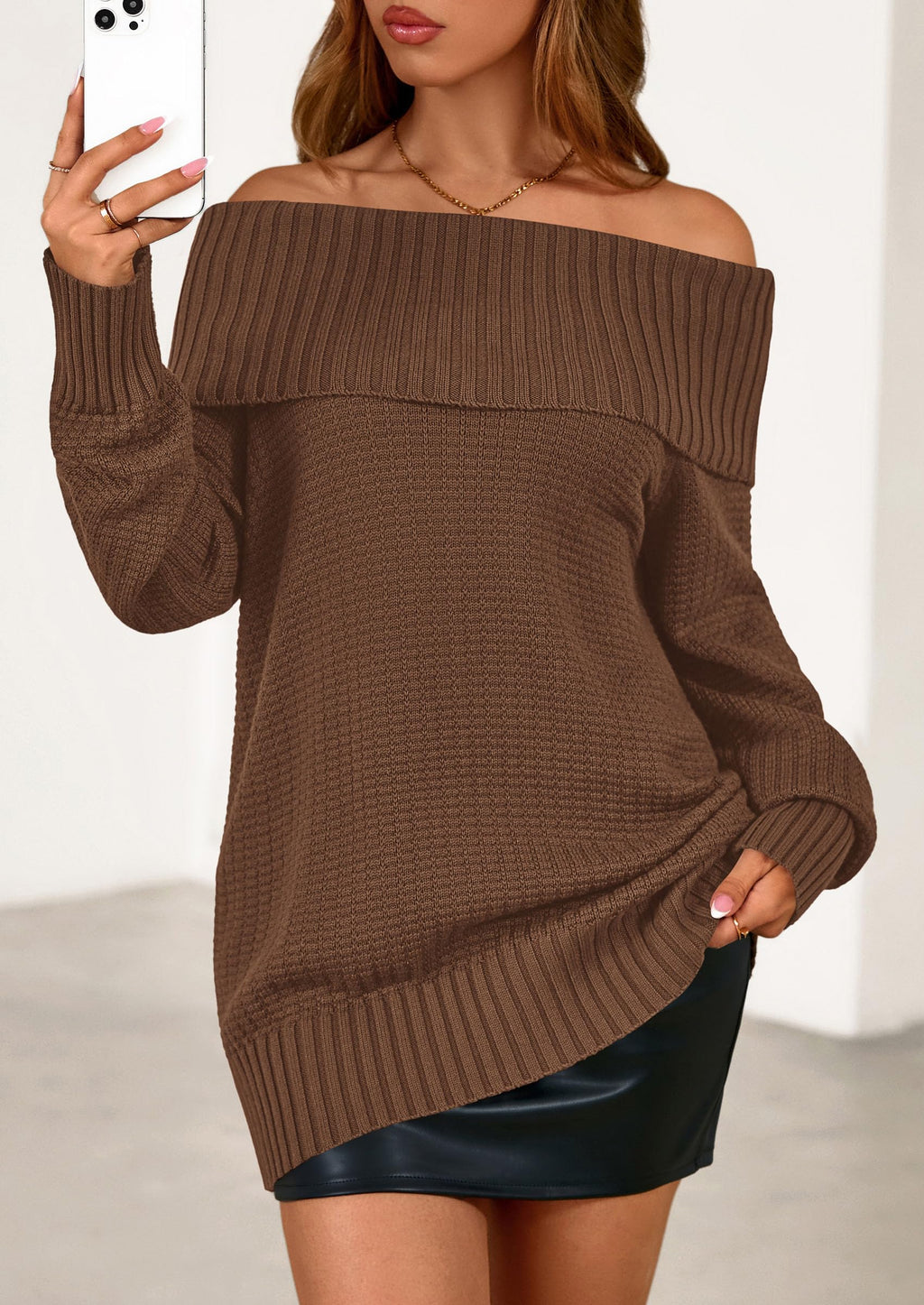 PRETTYGARDEN Womens Off The Shoulder Sweater Long Sleeve Tops Loose Knit Pullover Sweaters Fashion Fall Clothes