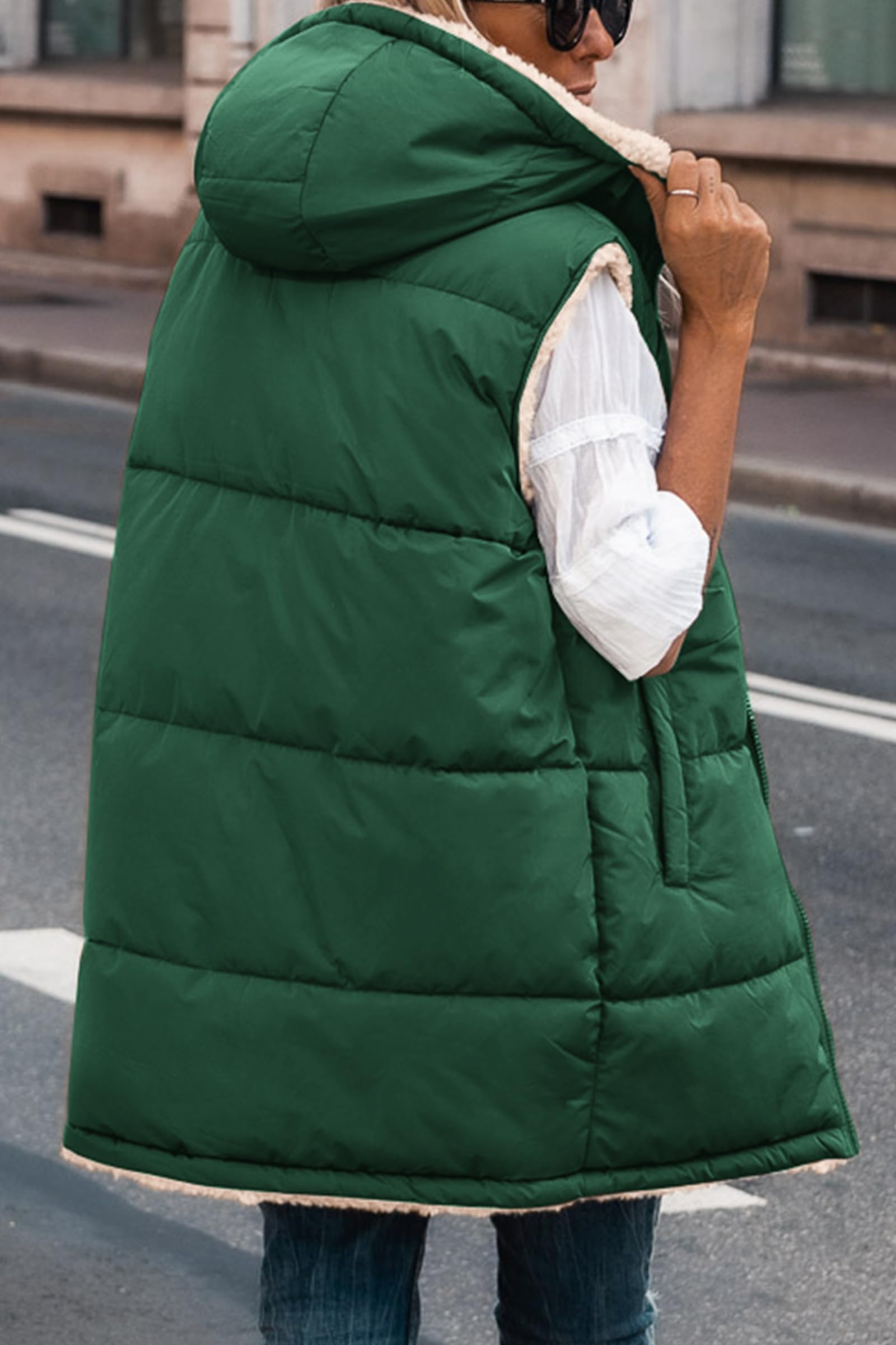 PRETTYGARDEN Womens Fall Reversible Long Vests Sleeveless Fleece Jacket Zip Up Hoodie Pockets Warm Coat Winter Clothing