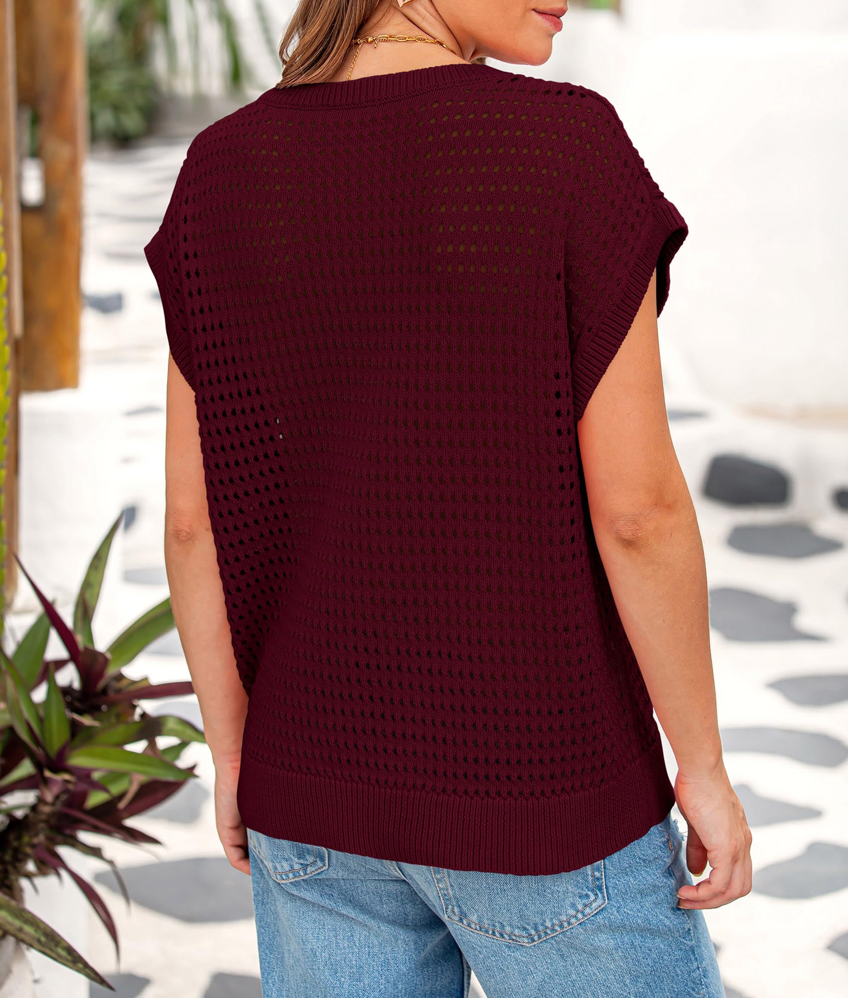 PRETTYGARDEN Womens Spring Tops Summer Shirts Crochet Cap Sleeve Sweater Pullover Cute Beach Vacation Clothes