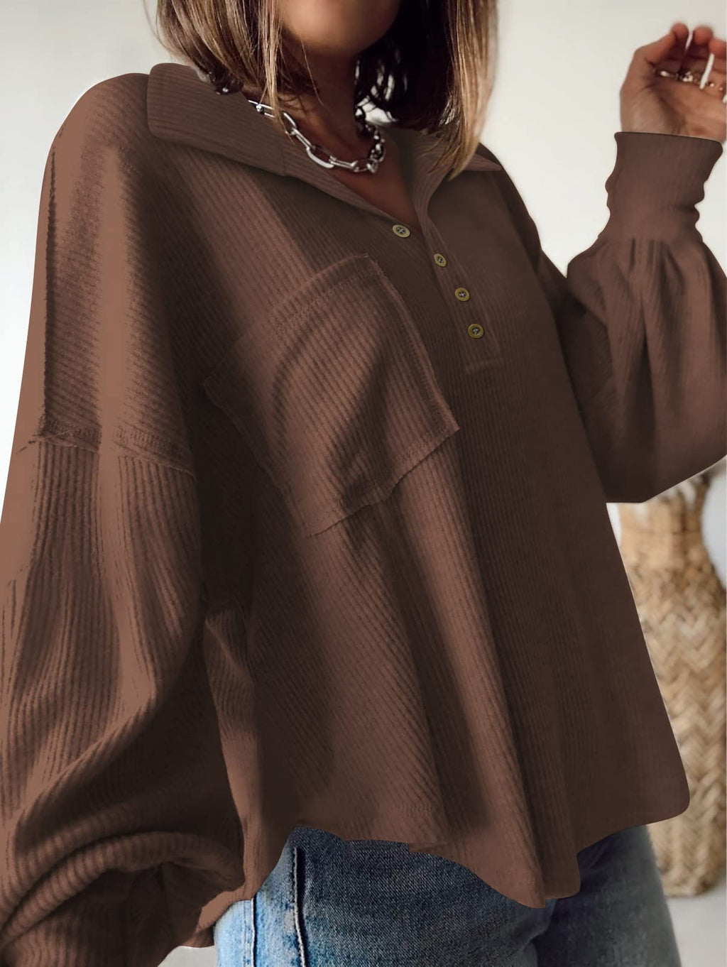 BTFBM Womens Fall Fashion Long Sleeve Shirts Casual V Neck Ribbed Knit Blouses Pullover Trendy Loose Fit Tunic Tops