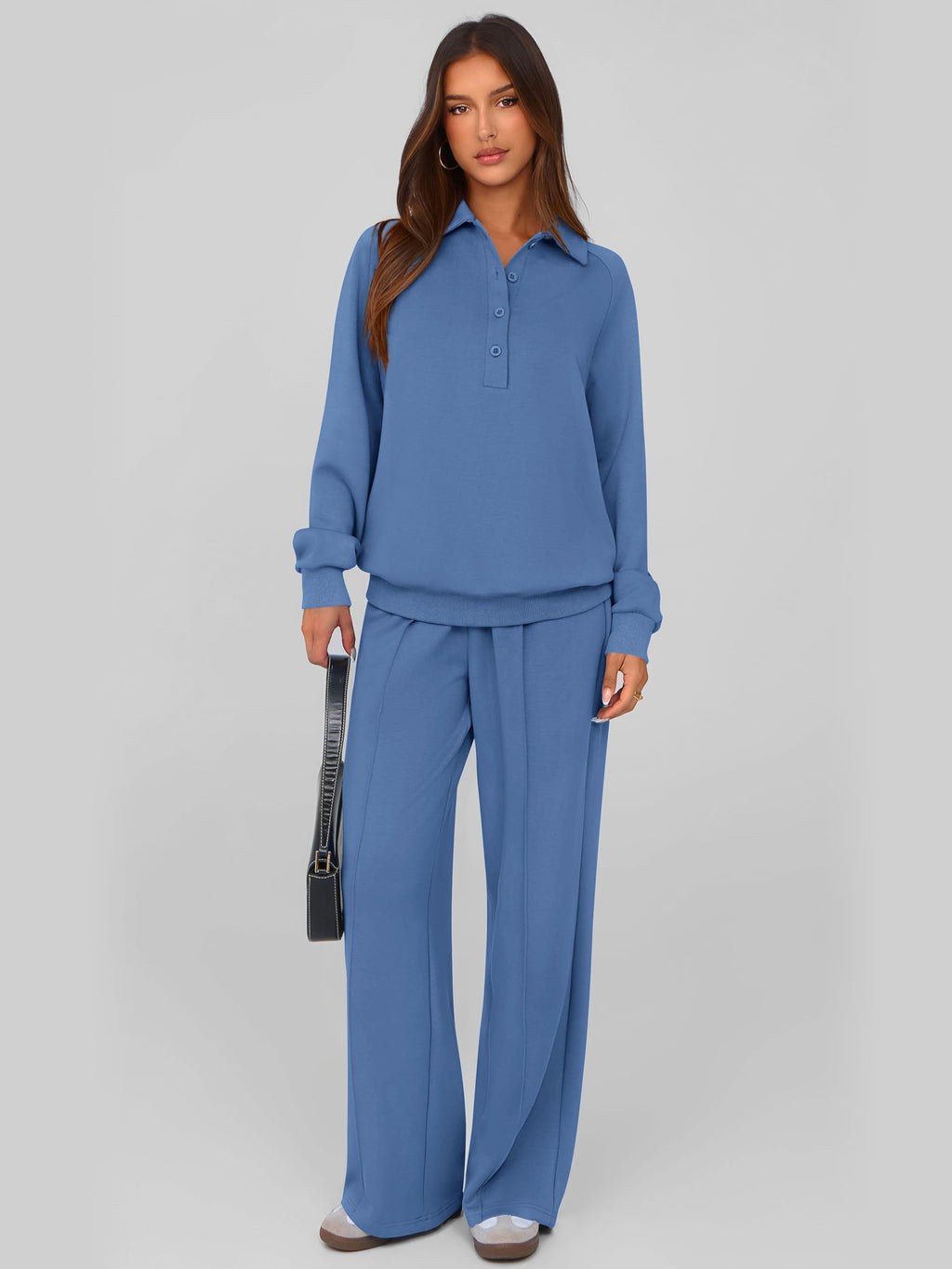 PRETTYGARDEN Women Fall 2 Piece Outfits Sweatsuits Lounge Sets Quarter Button Long Sleeve Sweatshirt, Wide Leg Sweat Pants, Casual 2 Piece Sets Tracksuit, Airport Travel Outfits for Women