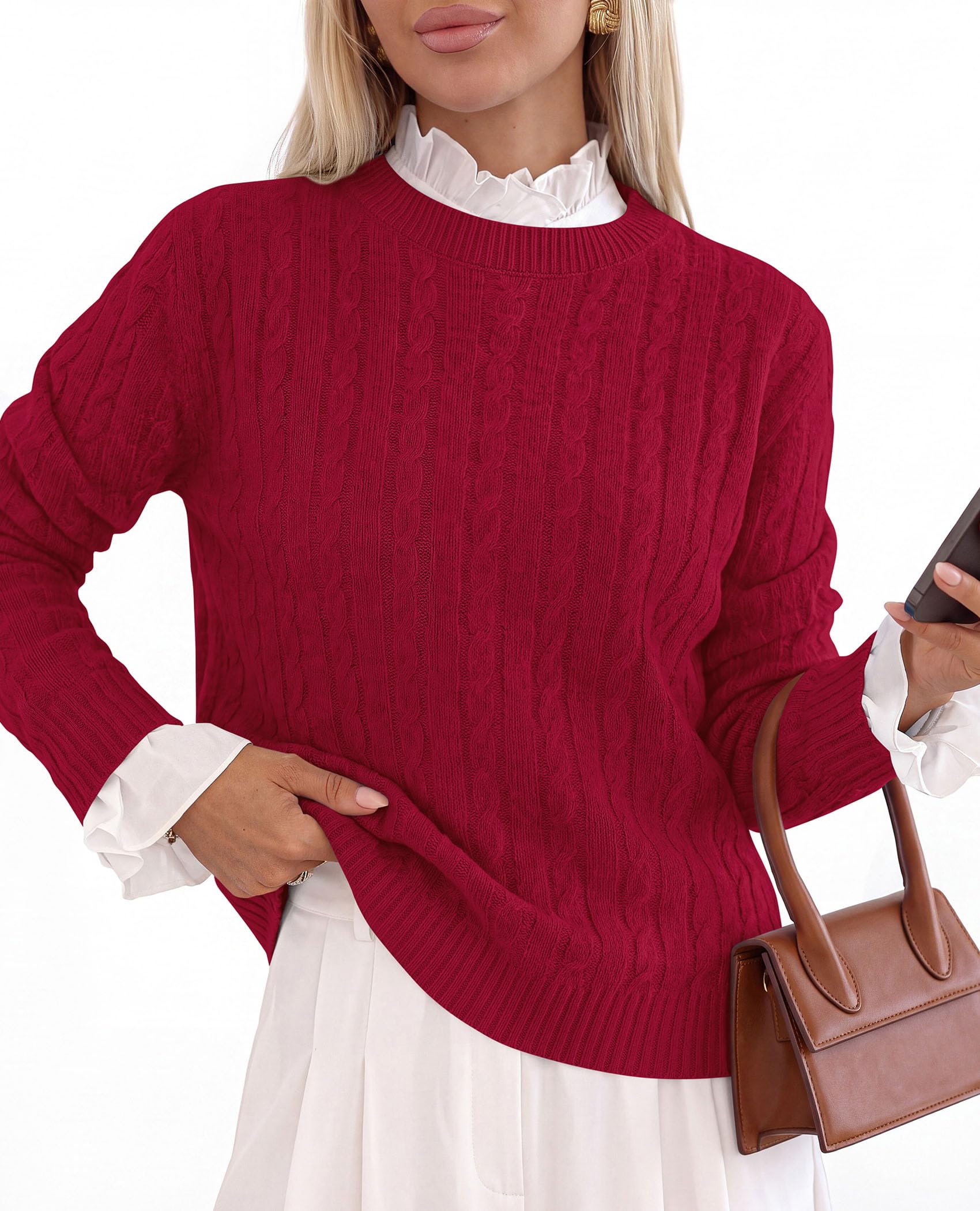 PRETTYGARDEN Women's Cable Knit Sweaters Long Sleeve Pullover Fall Outfits Soft Cozy Knit Tops, Ribbed Crewneck Regular Fit, Basic Daily, Work Business Casual, Teacher Outfits, Winter Layer Clothing