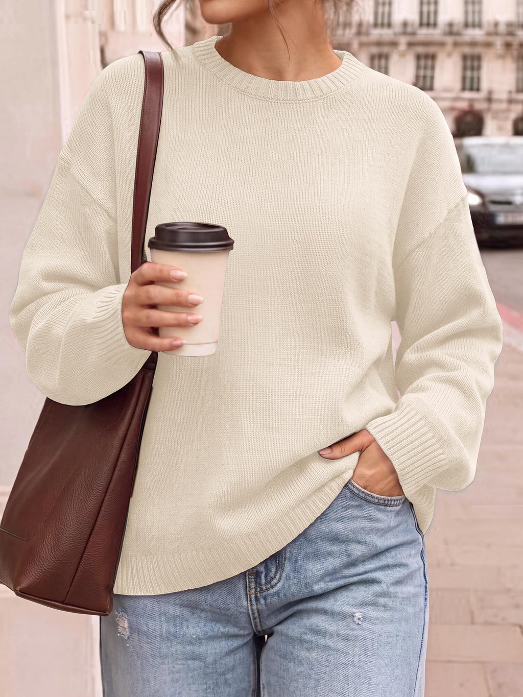 BTFBM Oversized Sweaters for Women Fall Clothes Crewneck Winter Outfits Drop Shoulder Tunics, Long Sleeve Pullover Tops, Loose Fit Tunic Tops, Casual Cozy Fashion Clothing, Going Out Outfits