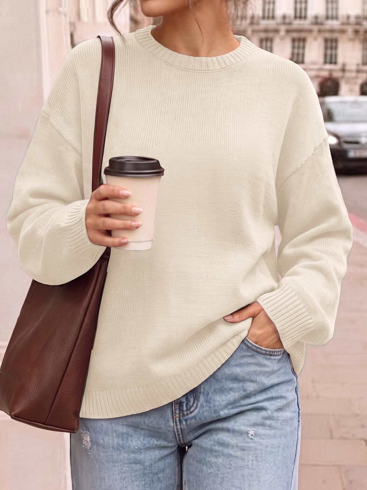 BTFBM Oversized Sweaters for Women Fall Clothes Crewneck Winter Outfits Drop Shoulder Tunics, Long Sleeve Pullover Tops, Loose Fit Tunic Tops, Casual Cozy Fashion Clothing, Going Out Outfits