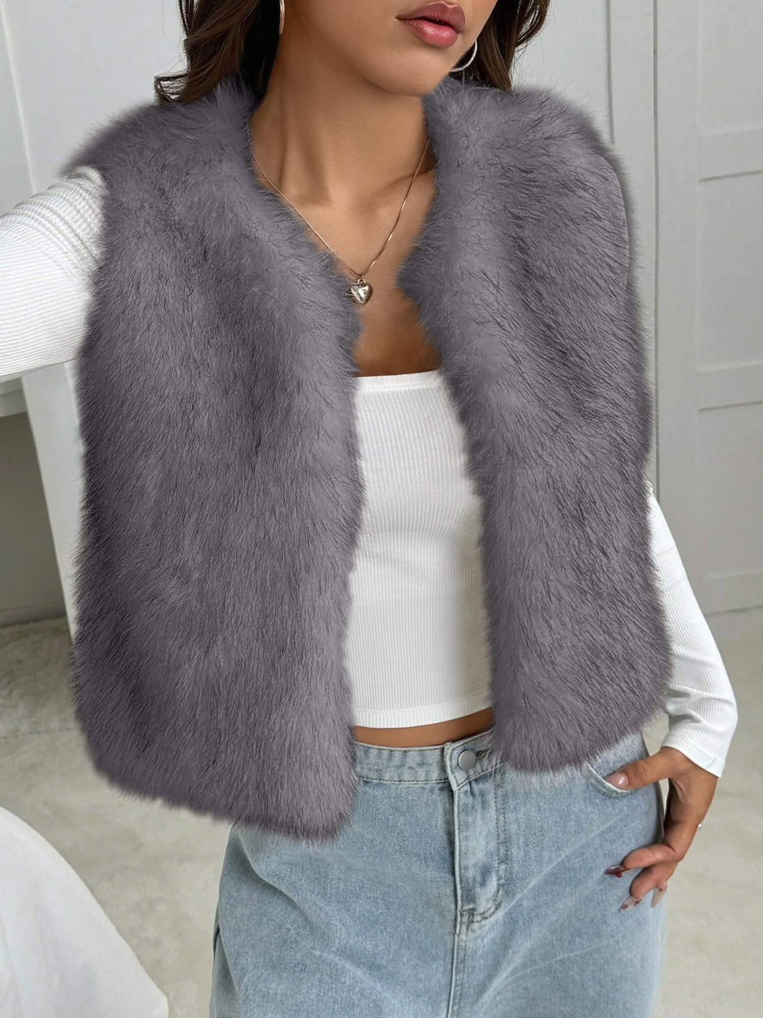 BTFBM Faux Fur Vest Women Fall Fashion Sleeveless Fuzzy Jacket Fluffy Coats Winter Clothing Furry Outerwear Vests