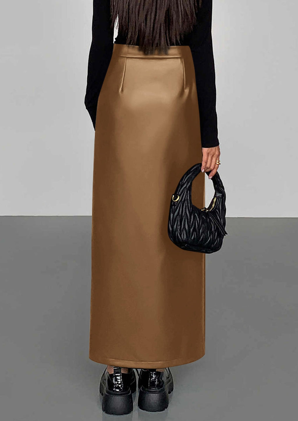 PRETTYGARDEN Womens Faux Leather Skirts Fall Fashion Bodycon High Waisted Slit Work Office Winter Maxi Long Pencil Skirt