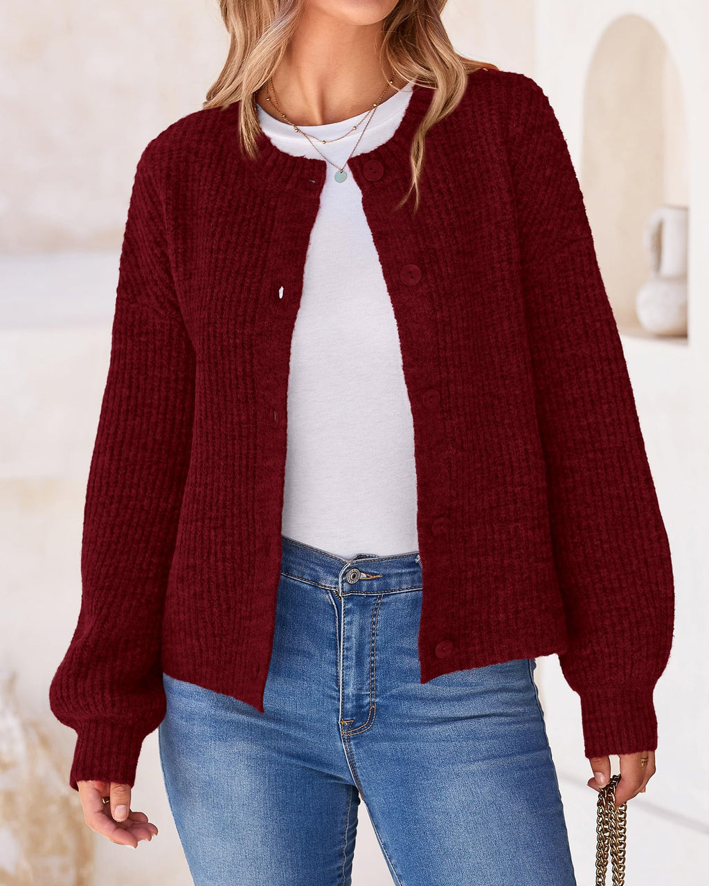 BTFBM Cardigan Sweaters for Women Fall Long Sleeve Button Down Soft Loose Chunky Knit Outwear Cropped Winter Coats