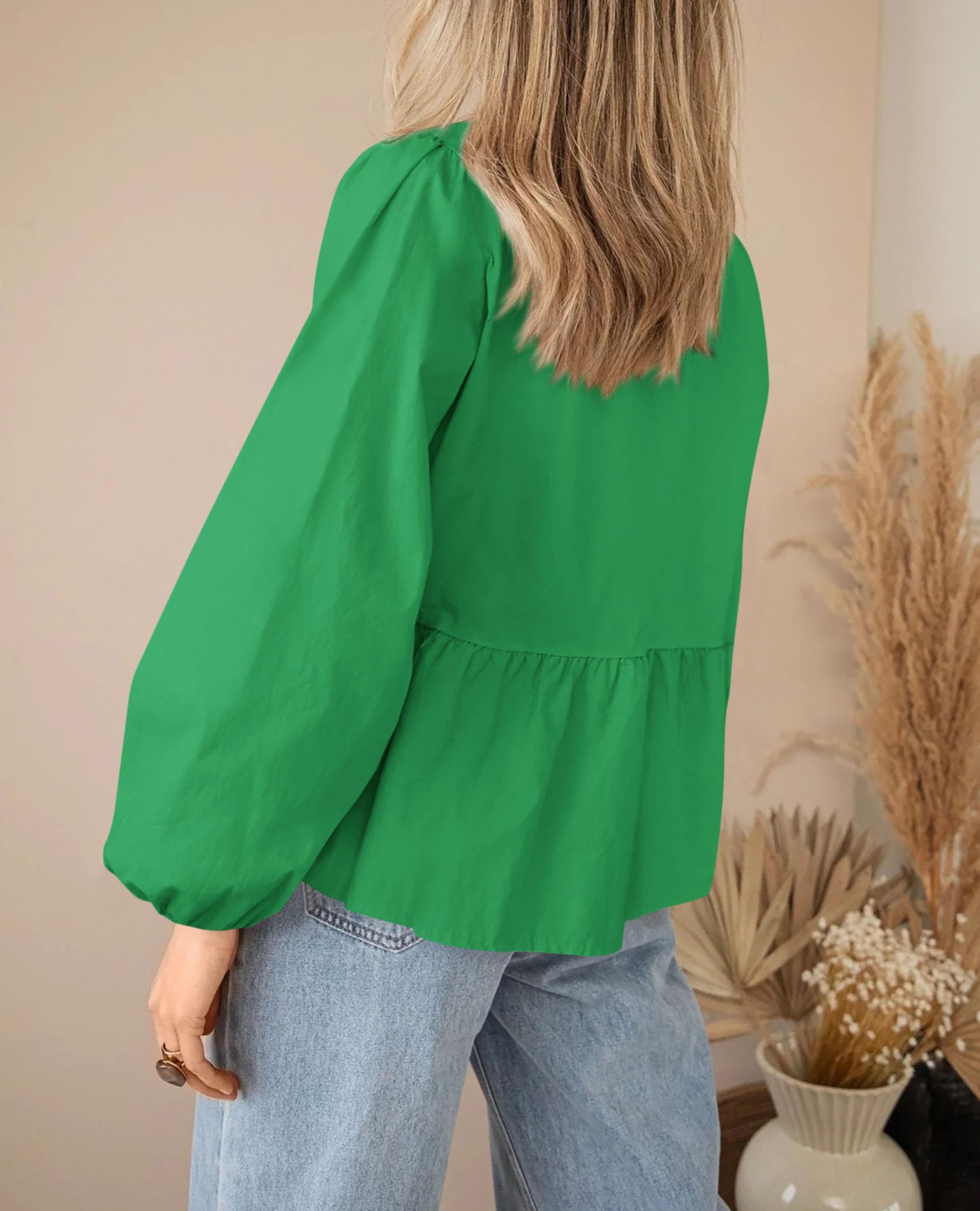 PRETTYGARDEN Women's Spring Fall Babydoll Peplum Blouse Shirt Puff Long Sleeve Bow Tie Front Trendy Cute Y2K Going Out Tops
