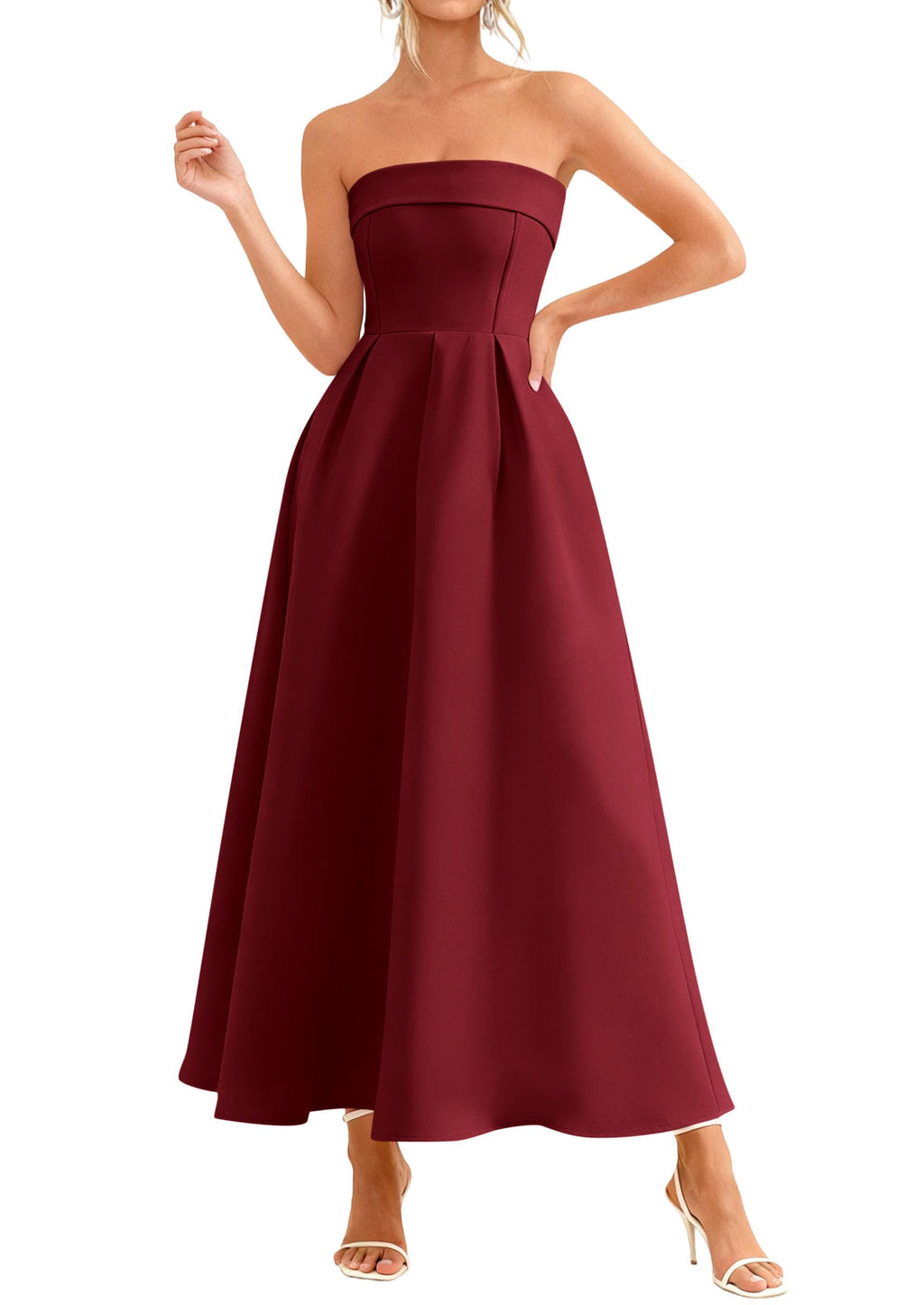 PRETTYGARDEN Cocktail Dresses for Women Summer Formal Elegant Tube Top Strapless Spring Wedding Guest Party Midi Dress