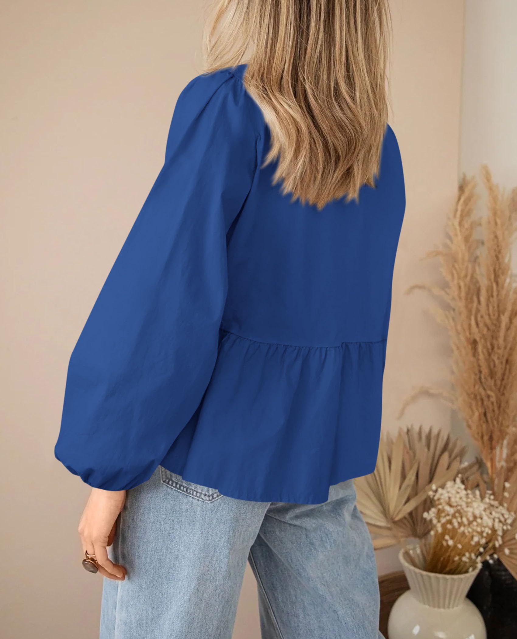 PRETTYGARDEN Women's Spring Fall Babydoll Peplum Blouse Shirt Puff Long Sleeve Bow Tie Front Trendy Cute Y2K Going Out Tops