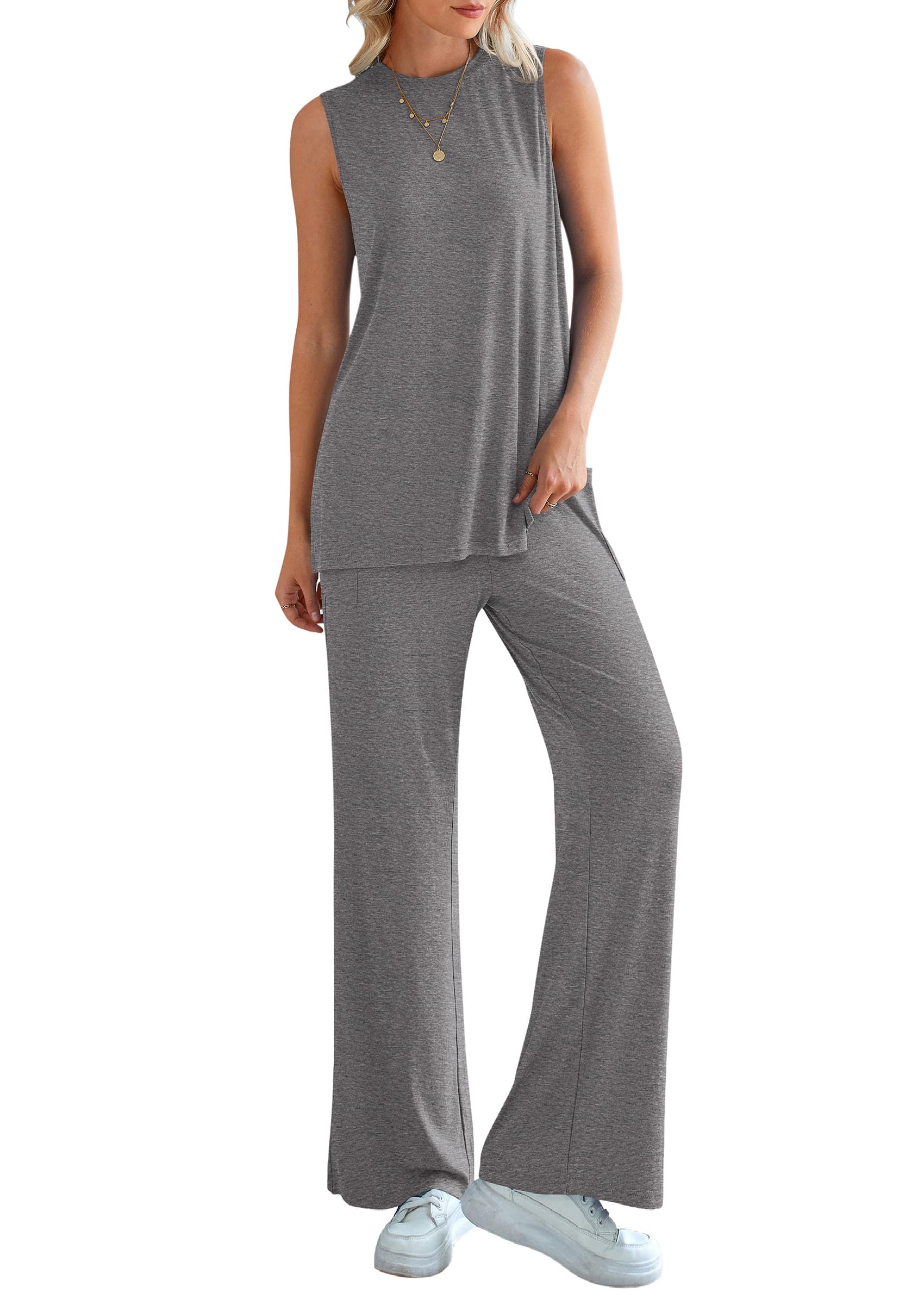 PRETTYGARDEN Women's 2 Piece Lounge Set Summer Casual Loose Tank Top Wide Leg Pants Matching Travel Outfits Tracksuit