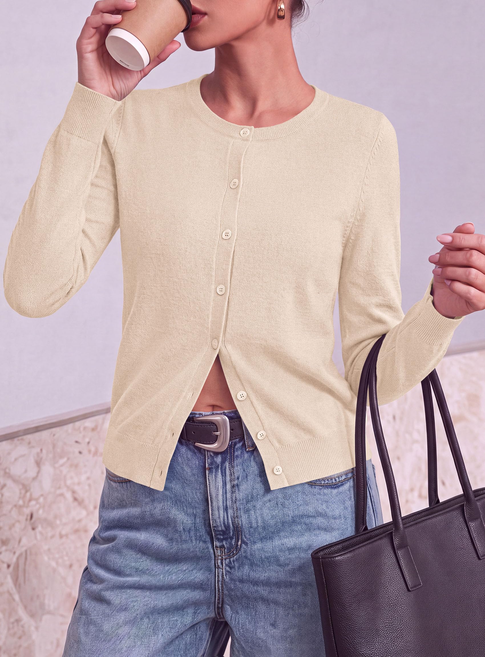 PRETTYGARDEN Lightweight Cardigans for Women Knit Sweaters Long Sleeve Button Down Shirts, Casual Work Office Going Out Tops, Fall Winter Layering Clothes, Bolero Shrugs for Dresses