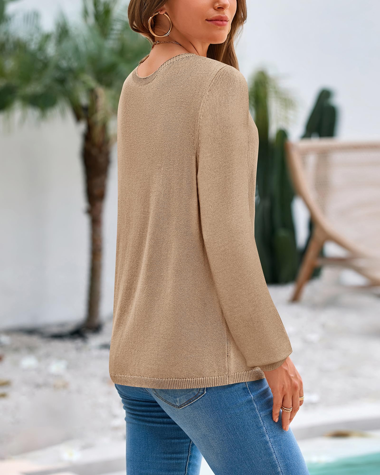 BTFBM Womens Long Sleeve Crew Neck Sweaters Spring Casual Classic Soft Loose Fit Basic Pullover Jumper Knit Top