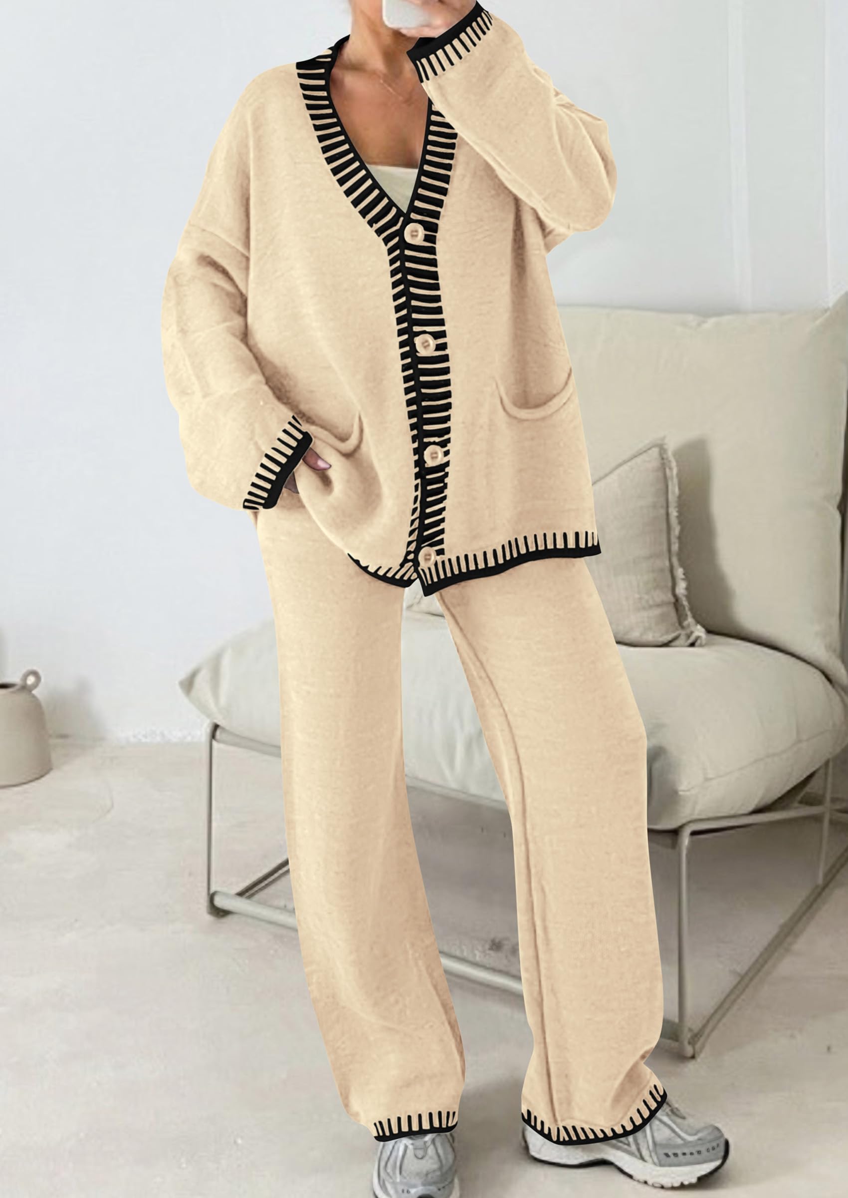 PRETTYGARDEN Lounge Sets for Women Fall Loungewear 2 Piece Outfits Cardigan Sweaters Track Suit Matching Winter Clothing