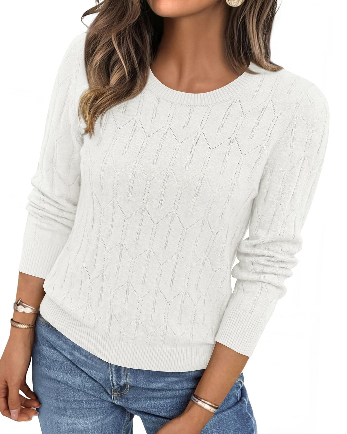 BTFBM Womens Sweaters Long Sleeve Crewneck Pullover Tops Dressy Casual Lightweight Knit Sweater,Small Hollow Out Boho Shirts, Fall Fashion,Winter Layer Basic Clothes,Business Casual Outfits