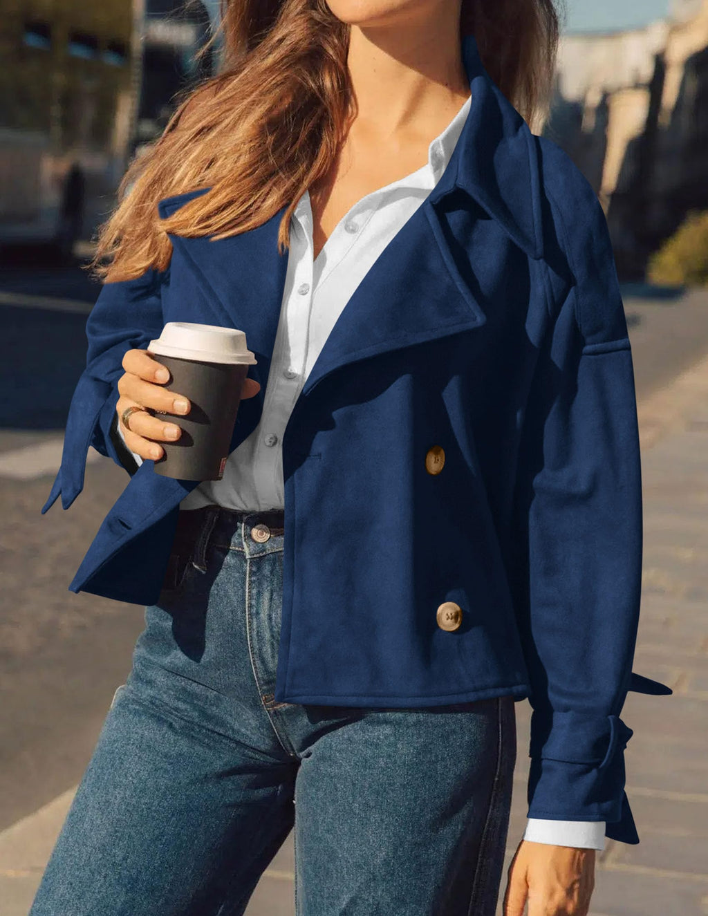 PRETTYGARDEN Women Faux Suede Double Breasted Trench Coat Cropped Jackets Raglan Long Sleeve,Lapel,Tie Cuff,Button Down,Fall Fashion Outerwear,Winter Clothes,Work Office Casual Short Jacket