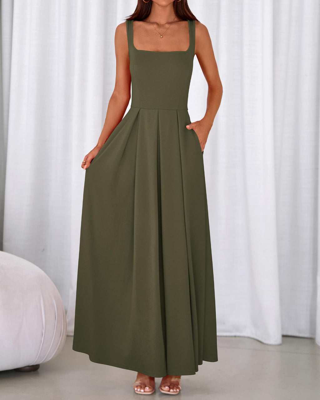 BTFBM Women Summer Square Neck Maxi Dress Spring Elegant Classy Sleeveless Formal Wedding Guest Cocktail Dresses