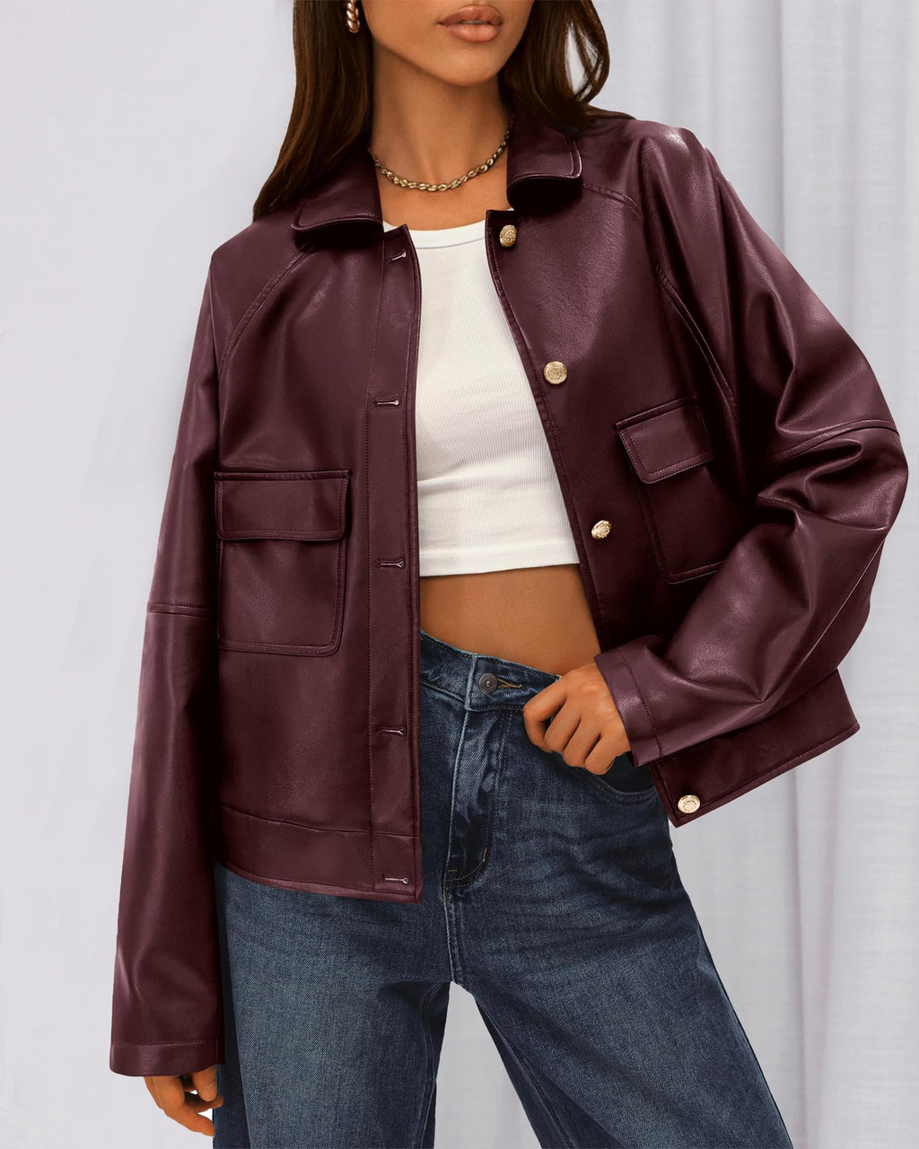 FreshPretty Leather Jacket Women Fall Clothes Long Sleeve Button Down Winter Coats Oversized Motorcycle Outwear