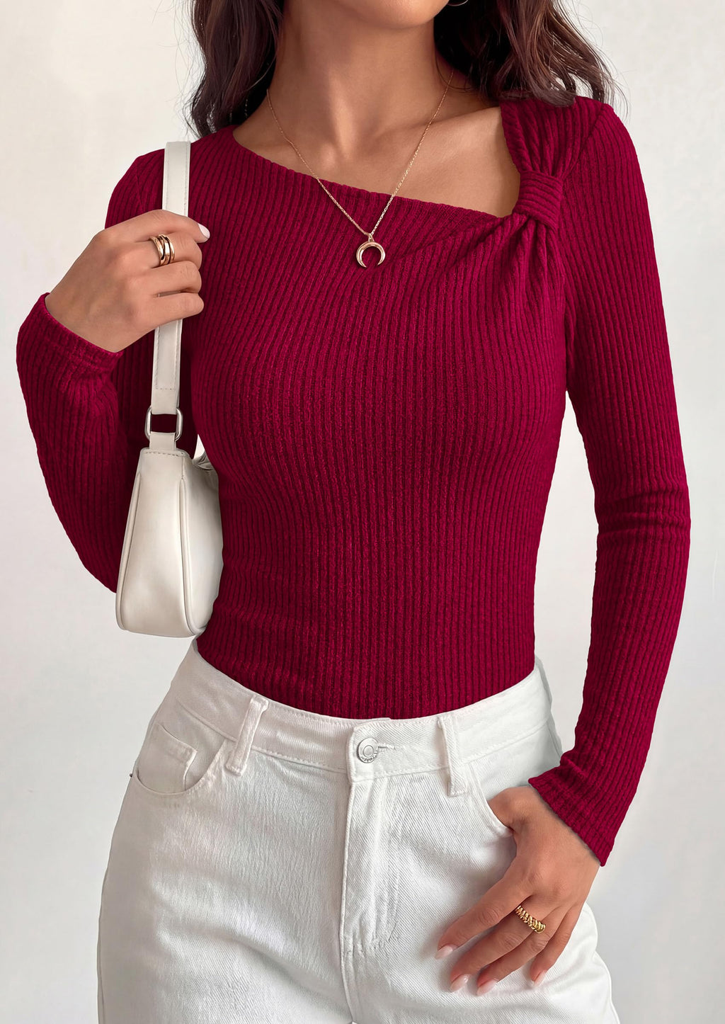 PRETTYGARDEN Womens  Early Fall Fashion Long Sleeve T Shirts Asymmetrical Ribbed Fitted Trendy Going Out Tops Y2K Outfits