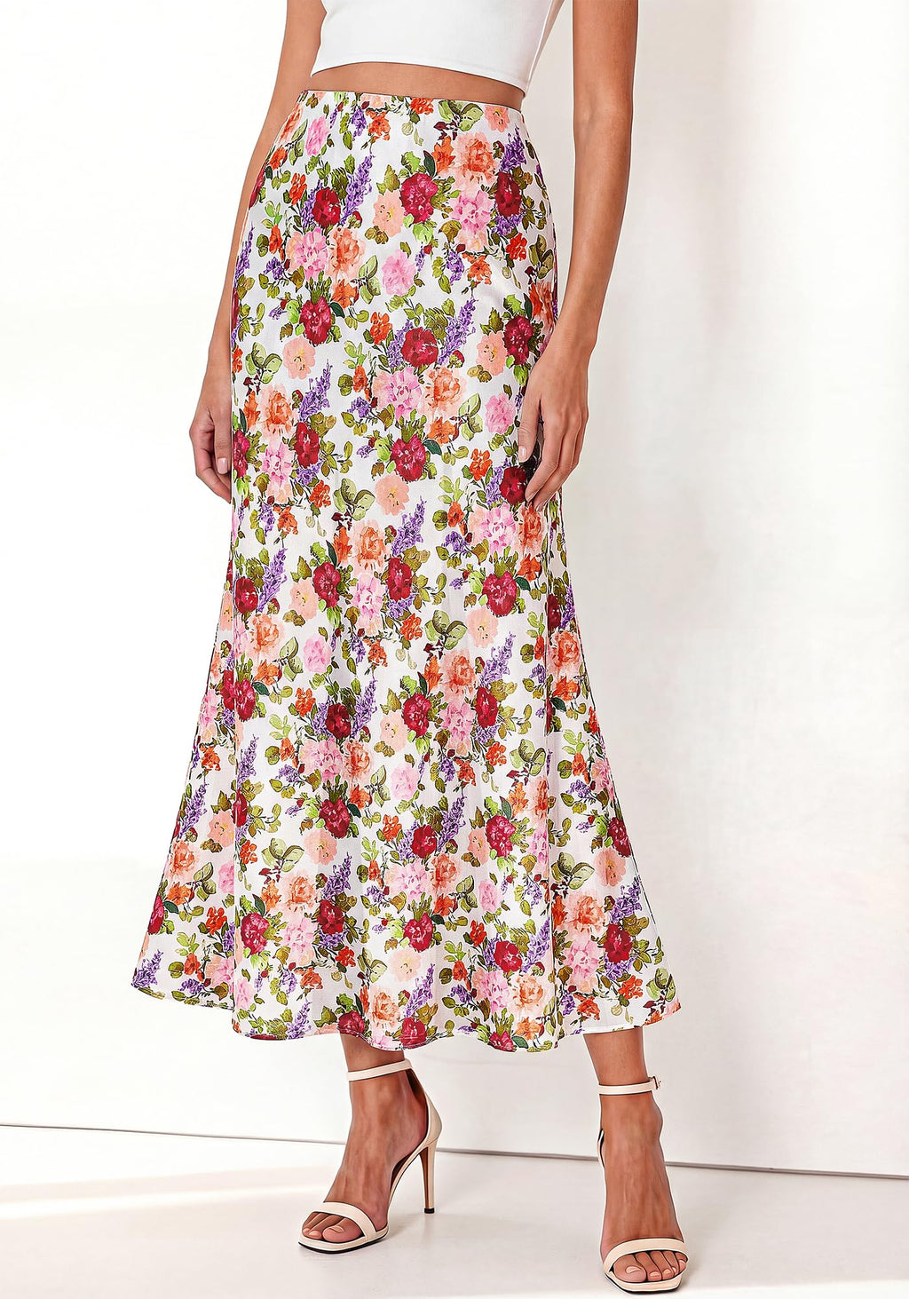 BTFBM Maxi Skirts for Women Summer Spring Boho Lightweight A Line High Waisted Wedding Guest Party Silk Midi Skirt