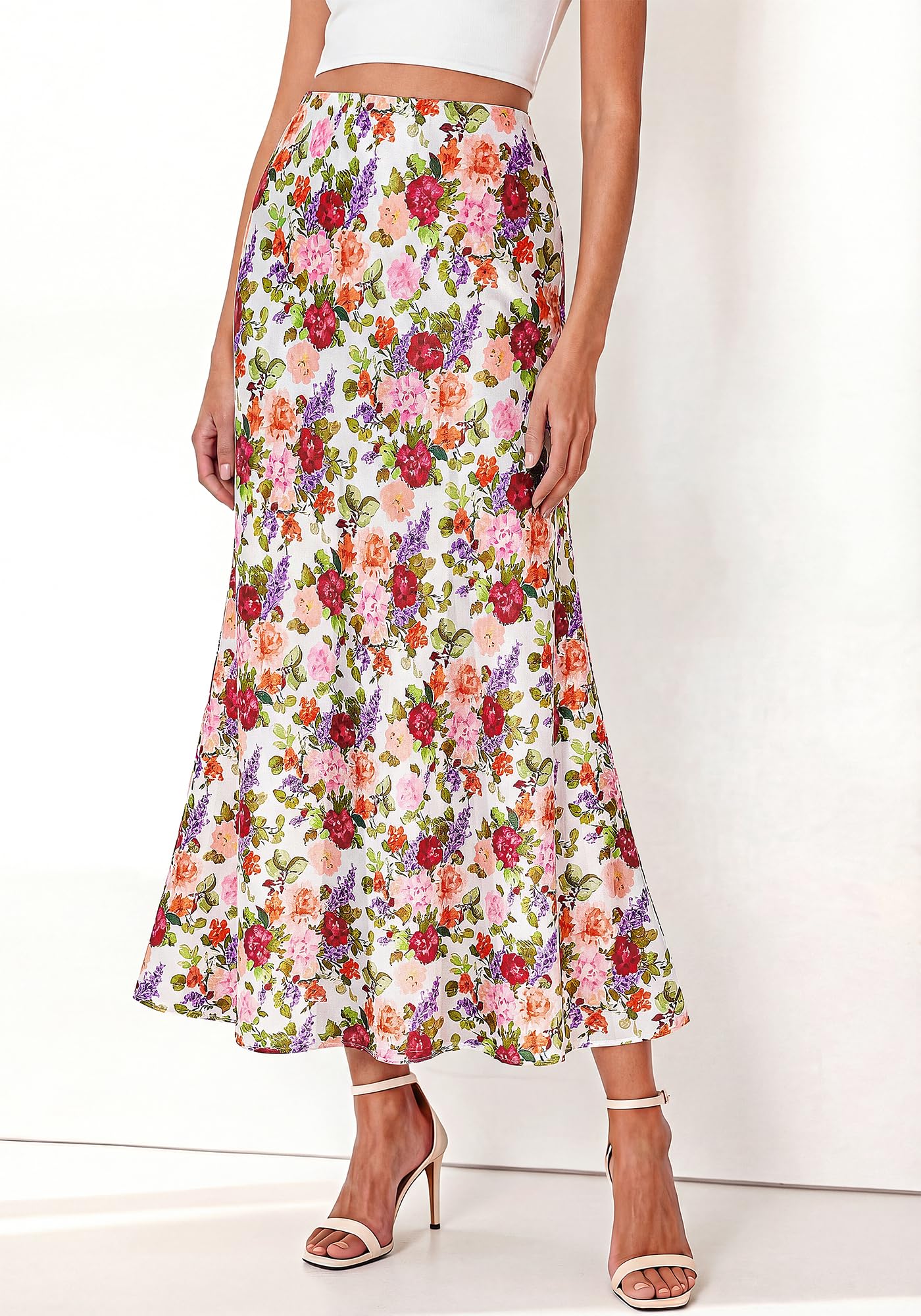 BTFBM Maxi Skirts for Women Summer Spring Boho Lightweight A Line High Waisted Wedding Guest Party Silk Midi Skirt