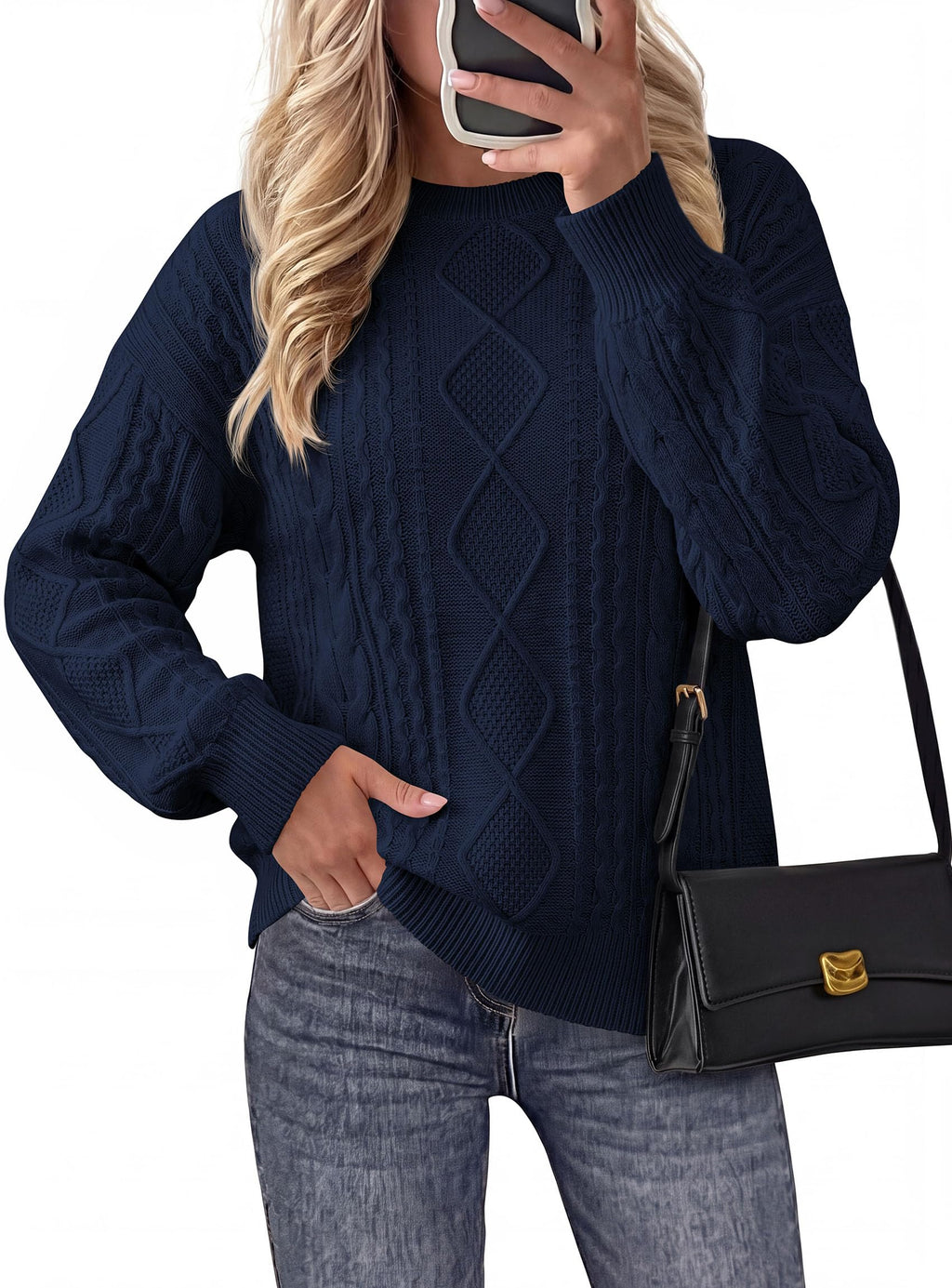PRETTYGARDEN Women's Crewneck Cable Knit Sweater Pullover Tops Soft Luxury,Long Sleeve Sweaters,Chunky Texture,Fall Outfits,Warm Layering,Daily Wear,Work Holiday,Winter Going out Top