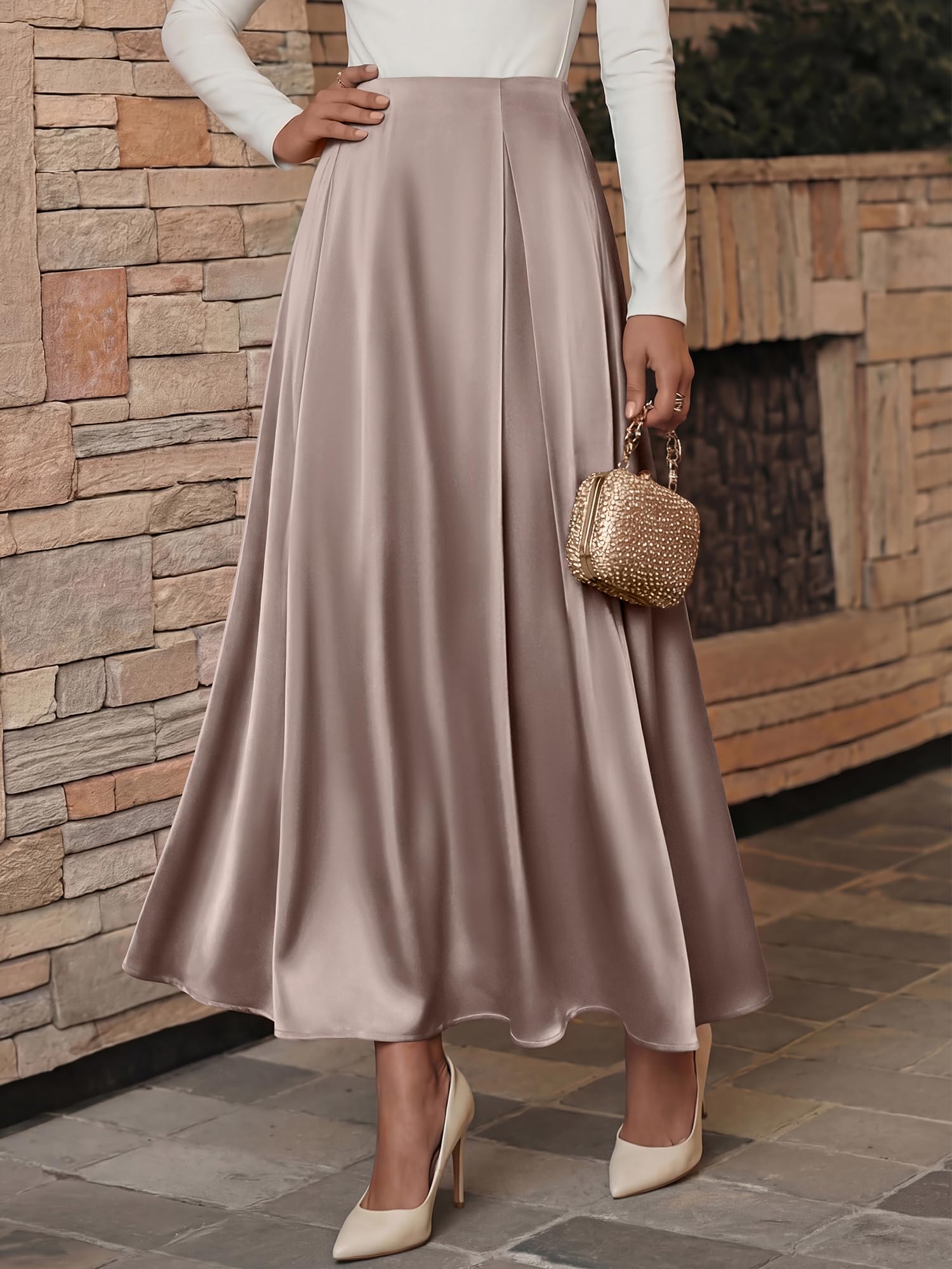 BTFBM Satin Skirts for Women Summer Elegant Flowy A-Line Cocktail Formal Silk Spring Maxi Skirt Night Out Outfits