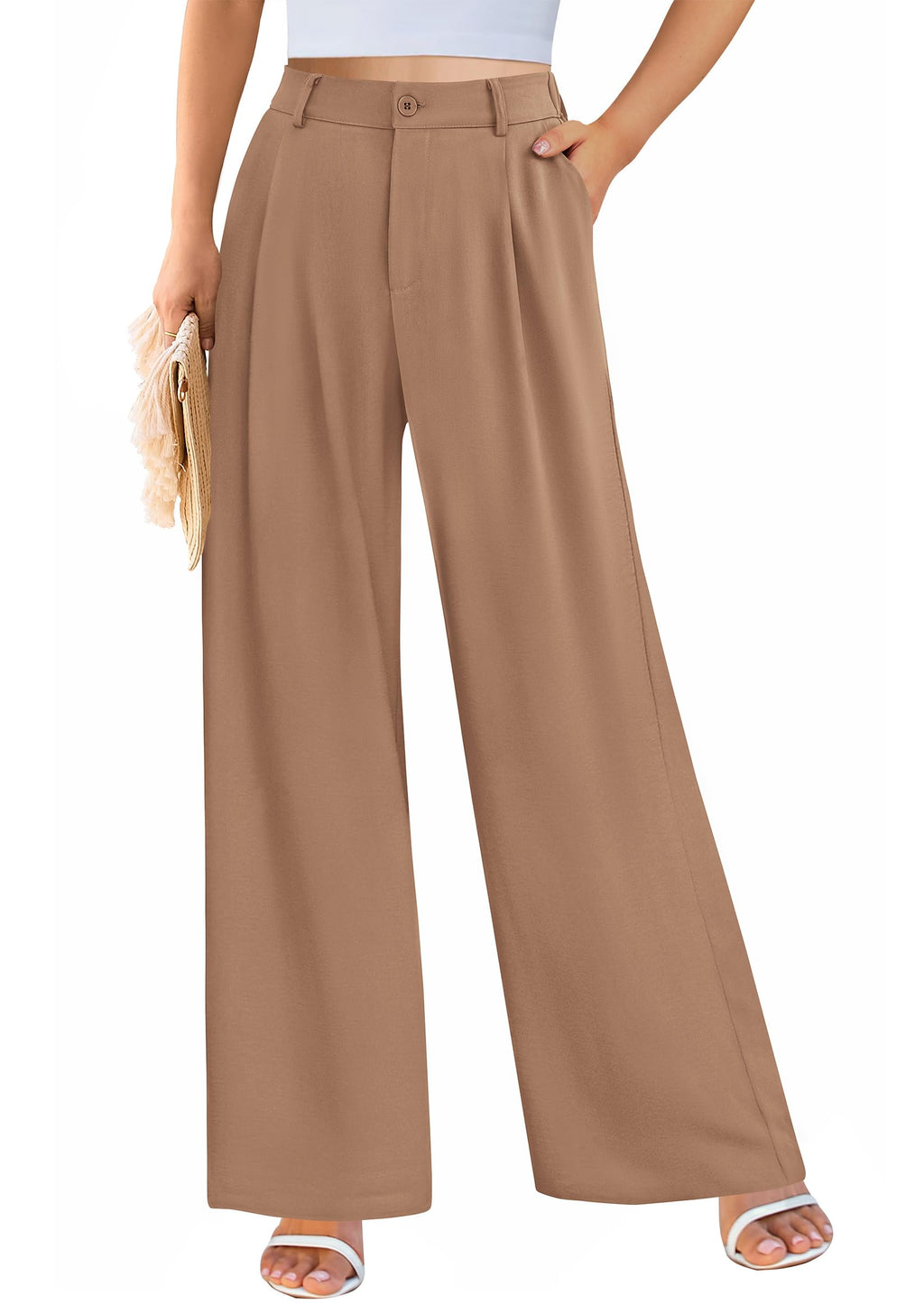 PRETTYGARDEN Wide Leg Pants for Women Trendy Fall High Waisted Business Casual Outfits Work Pant Trousers