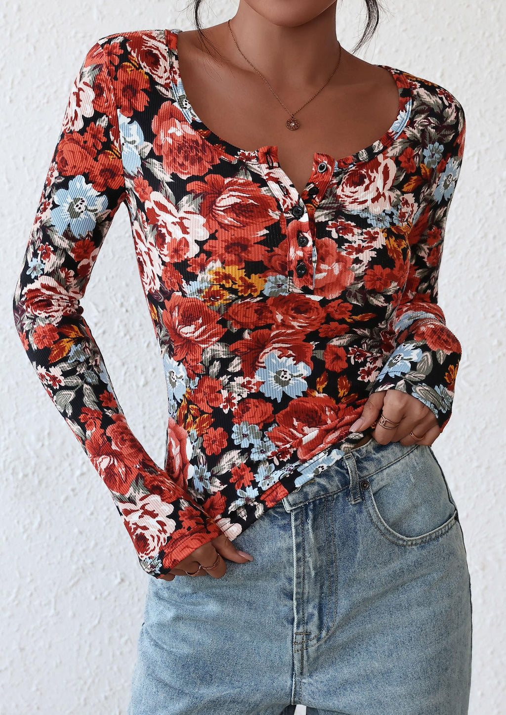 PRETTYGARDEN Women's Fall Long Sleeve Henley T Shirts Button Ribbed Knit Slim Fit Basic Tops Blouse Casual Outfits