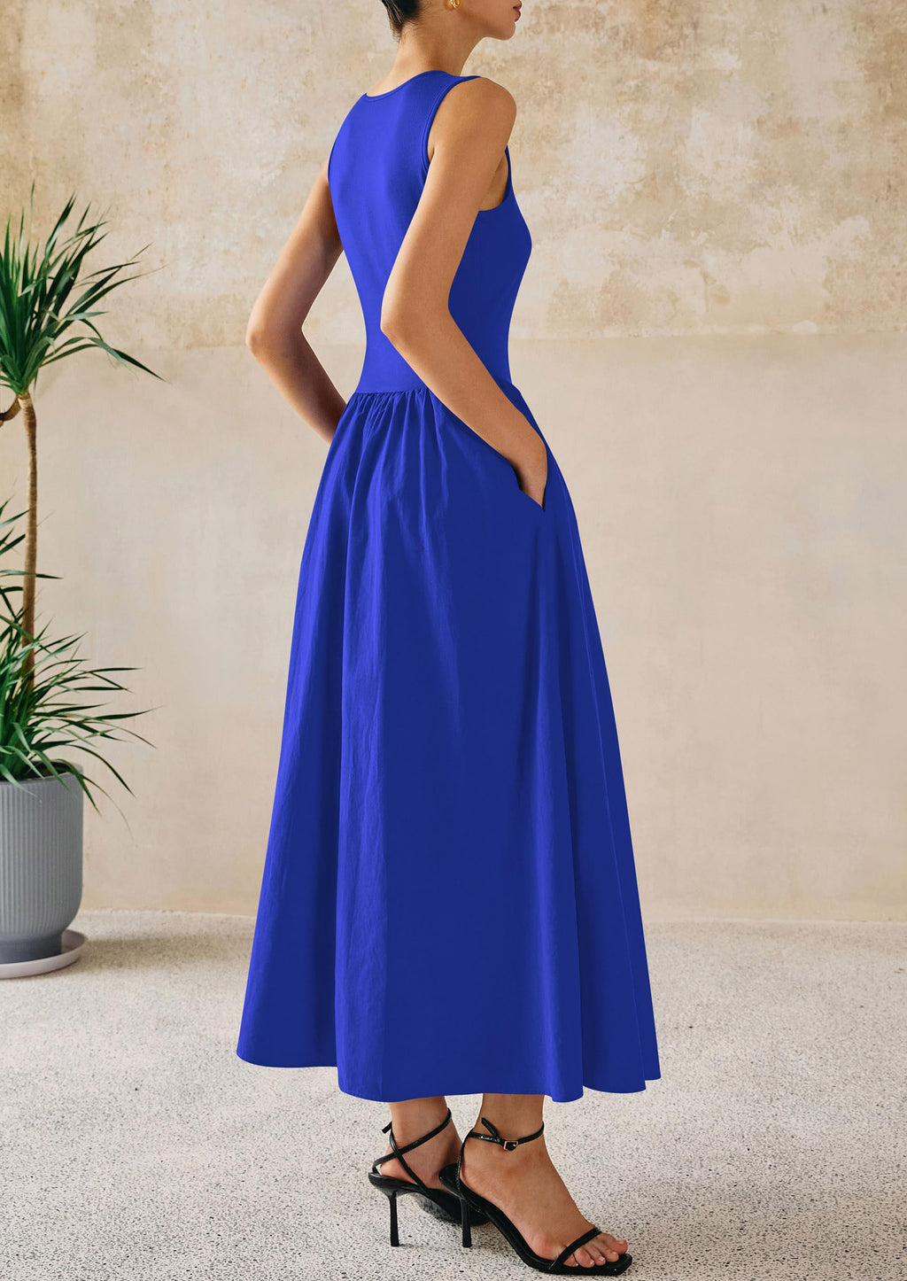 PRETTYGARDEN Maxi Dresses for Women Summer Casual Sleeveless Patchwork Flowy Vacation Sundress Knit Long Work Tank Dress