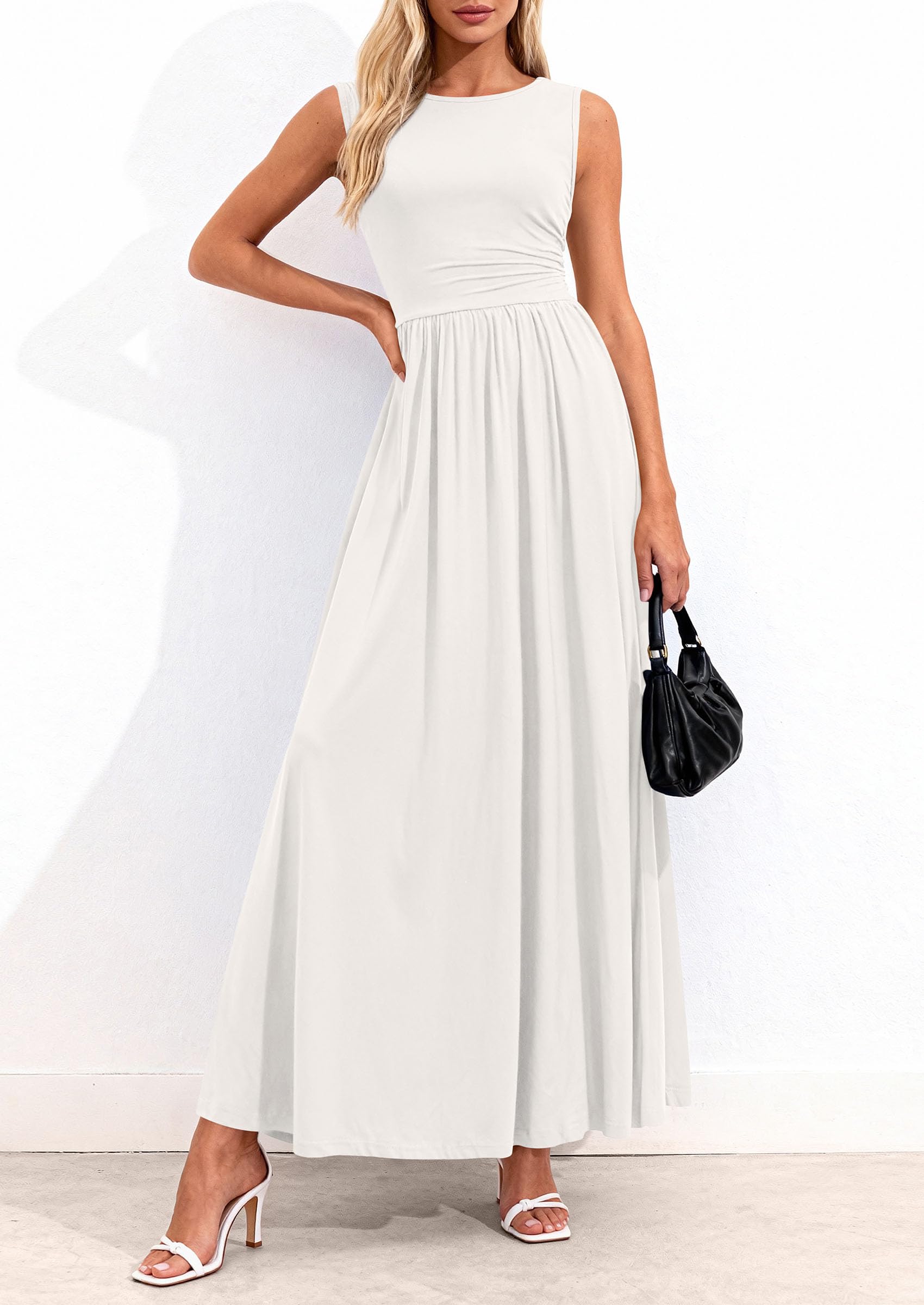 PRETTYGARDEN Summer Maxi Dresses for Women Sleeveless A Line Flowy Long Casual Sundress Wedding Guest Fashion Clothing