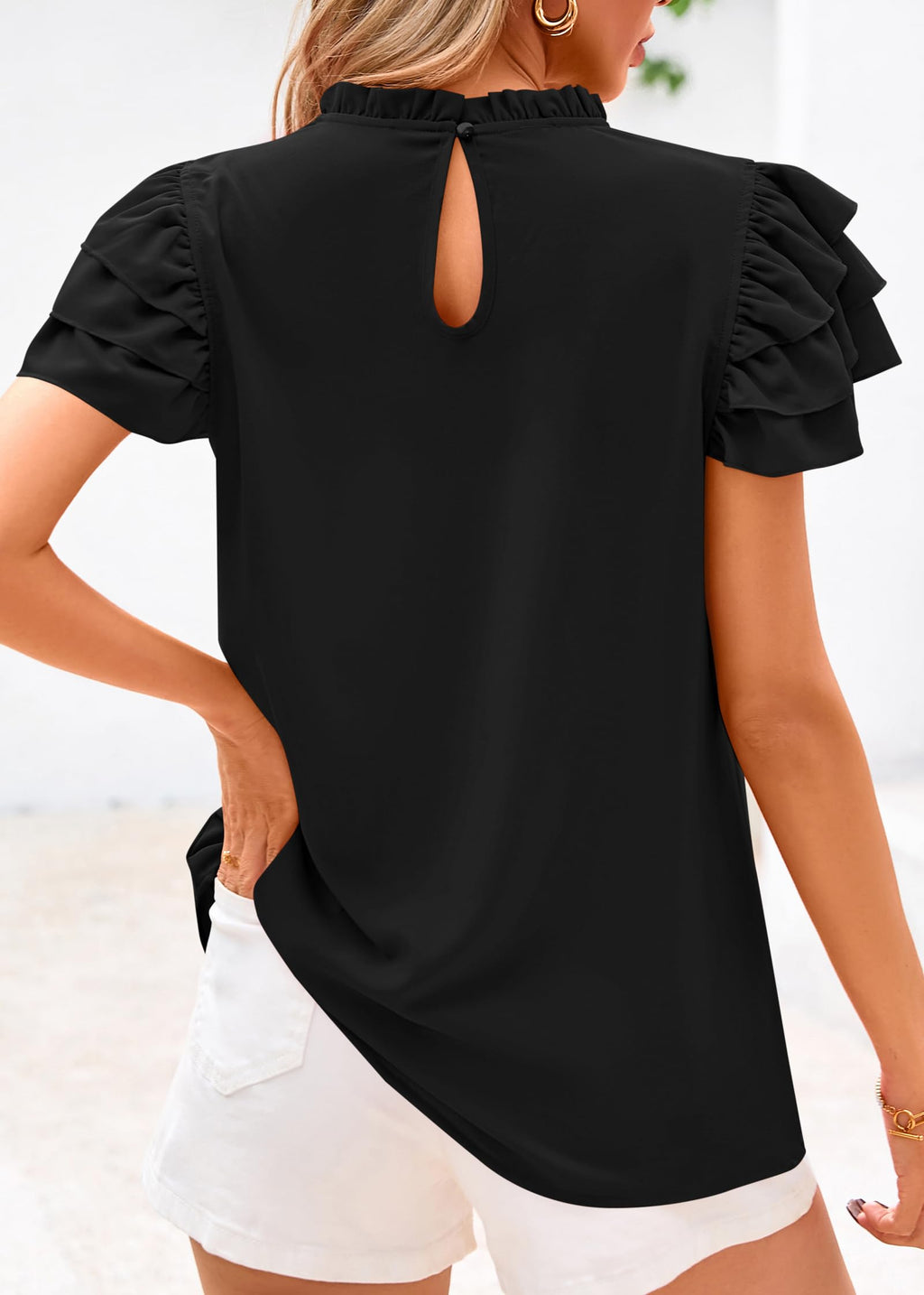 FreshPretty Blouses for Women Dressy Casual Spring Summer Ruffle Short Sleeve Mock Neck Work Shirts Tops Fashion Clothing