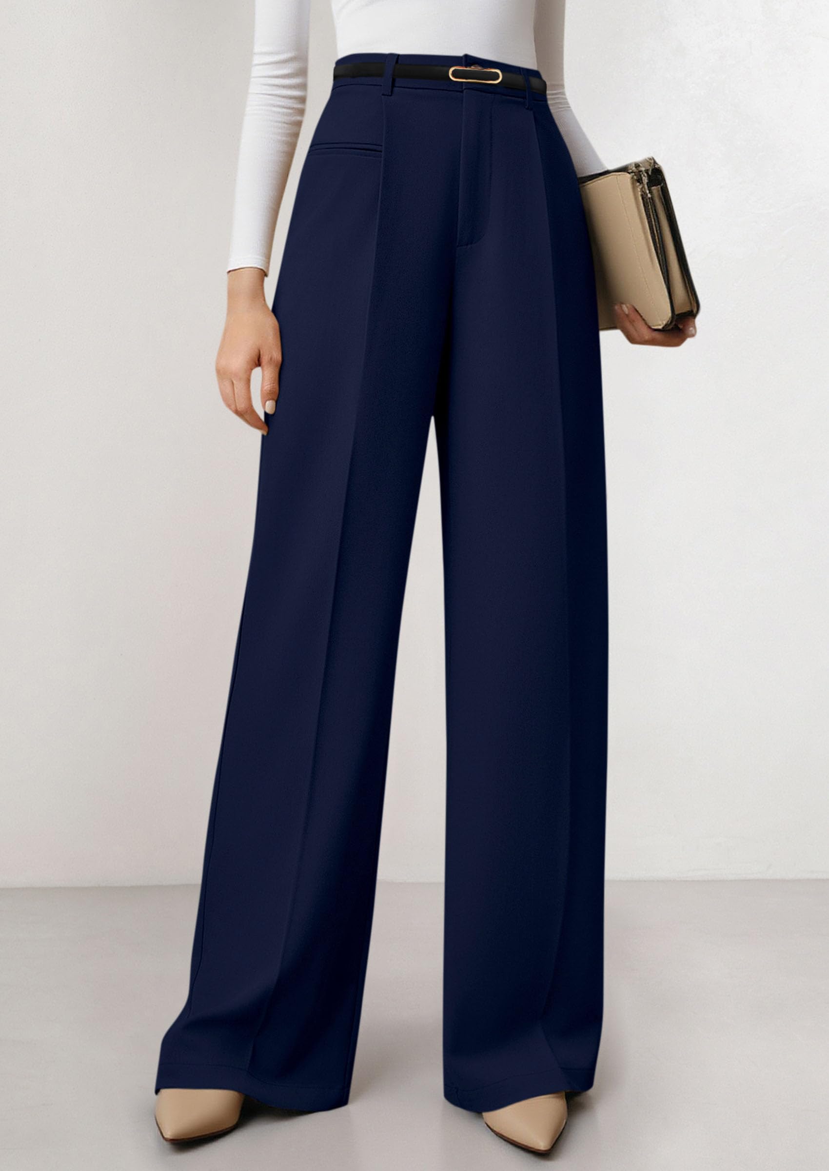 PRETTYGARDEN Womens Wide Leg Dress Pants Business Casual Flowy Work Palazzo Pants High Waisted Slacks Trousers