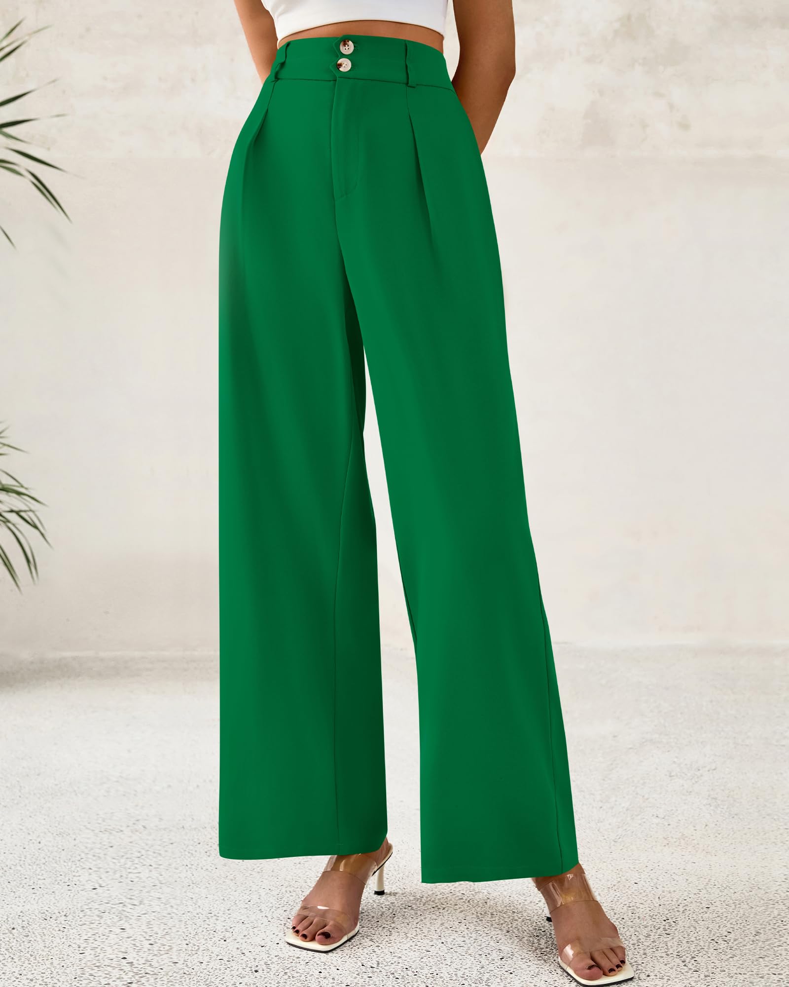 BTFBM Women Wide Leg Dress Pants High Waisted Button Pleated Business Casual Trousers Office Work Palazzo Pants