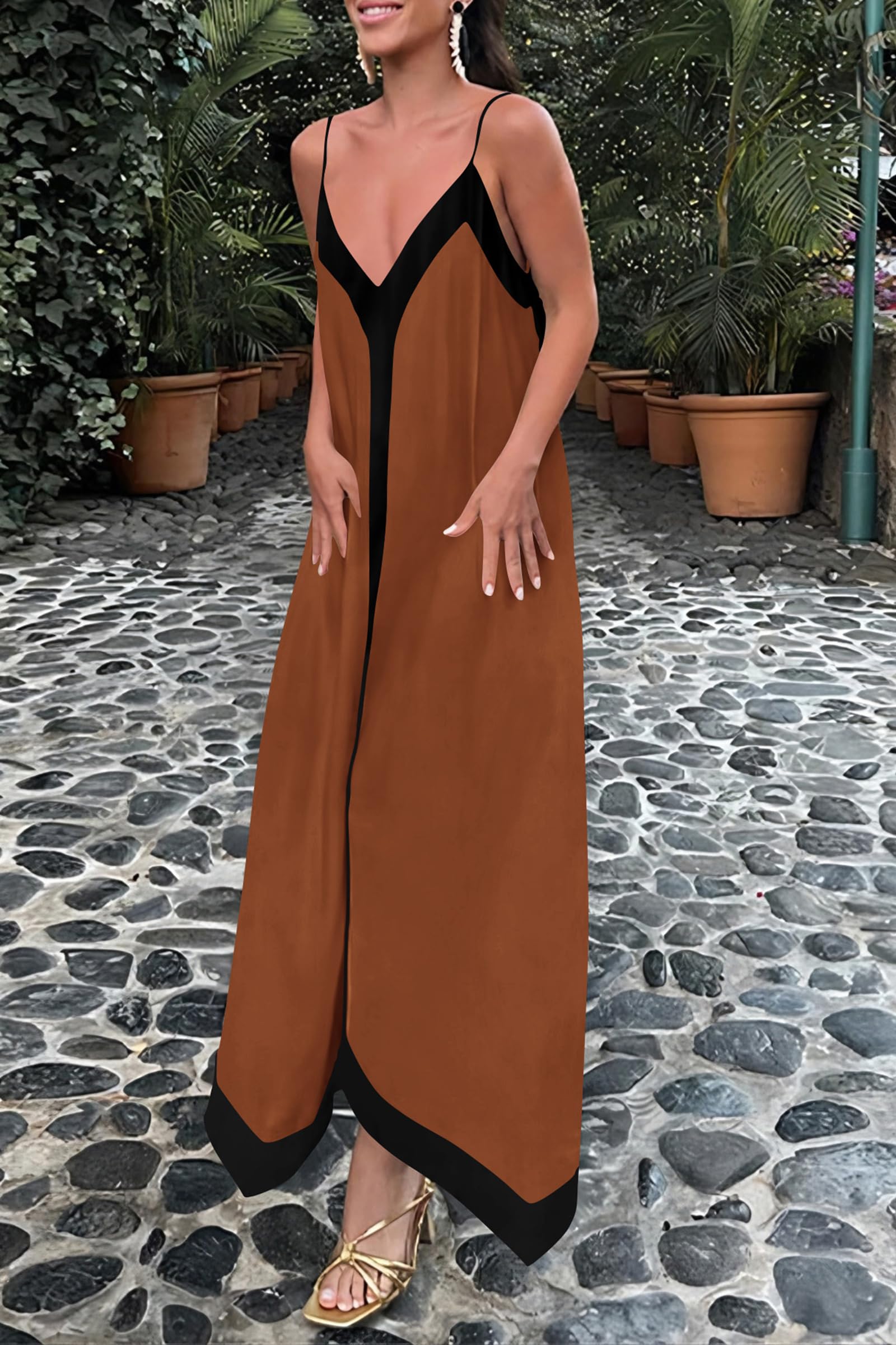 PRETTYGARDEN Women's Summer Maxi Dress Sleeveless V Neck Spaghetti Strap Flowy Elegant Holiday Party Dresses