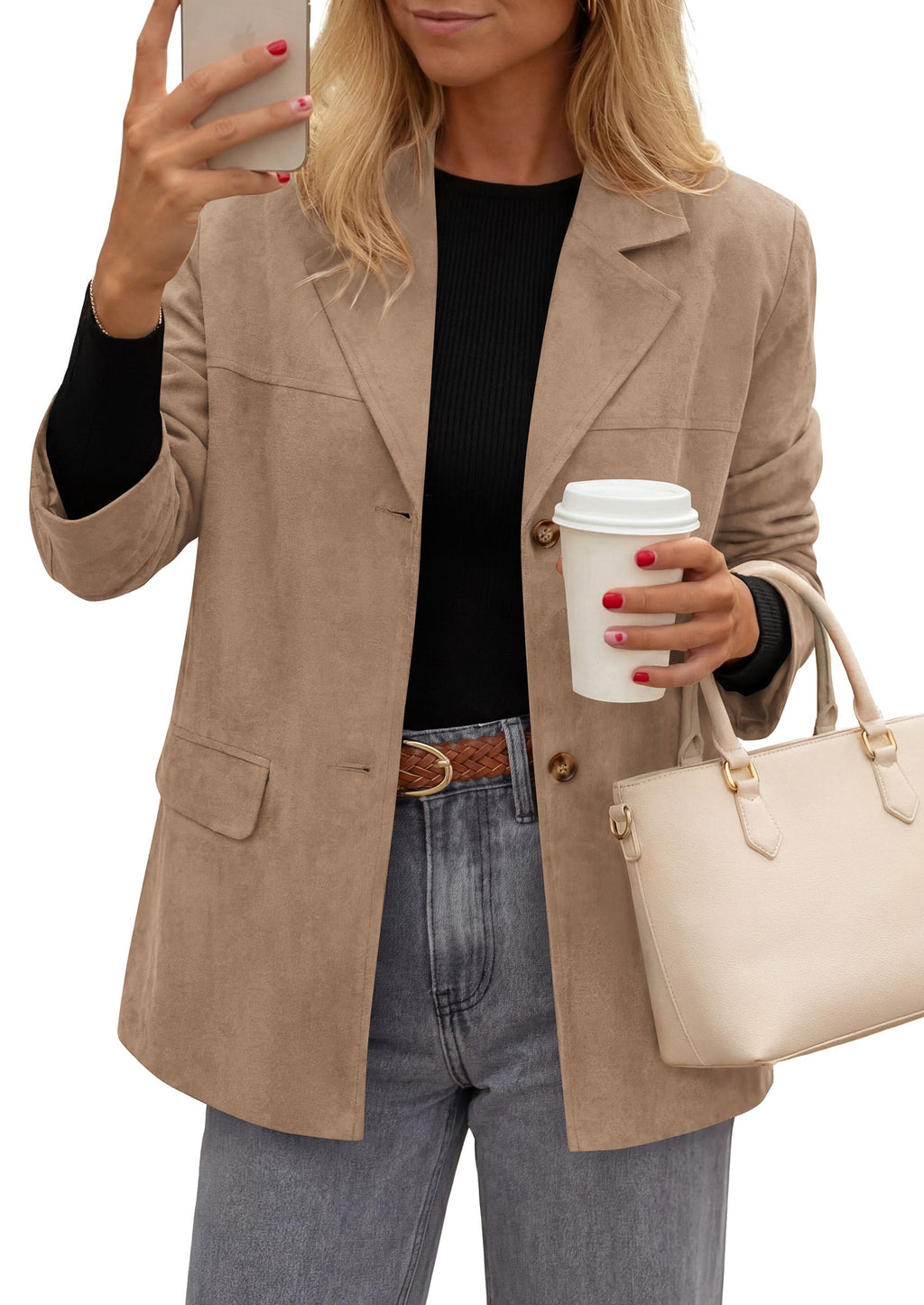 PRETTYGARDEN Women's Faux Suede Western Blazer Jacket