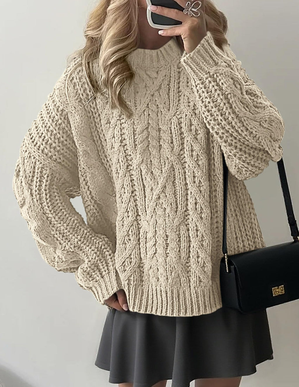PRETTYGARDEN Women's Oversized Fall Sweaters Casual Long Sleeve Crewneck Chunky Cable Knit Pullover Tops Winter Clothes