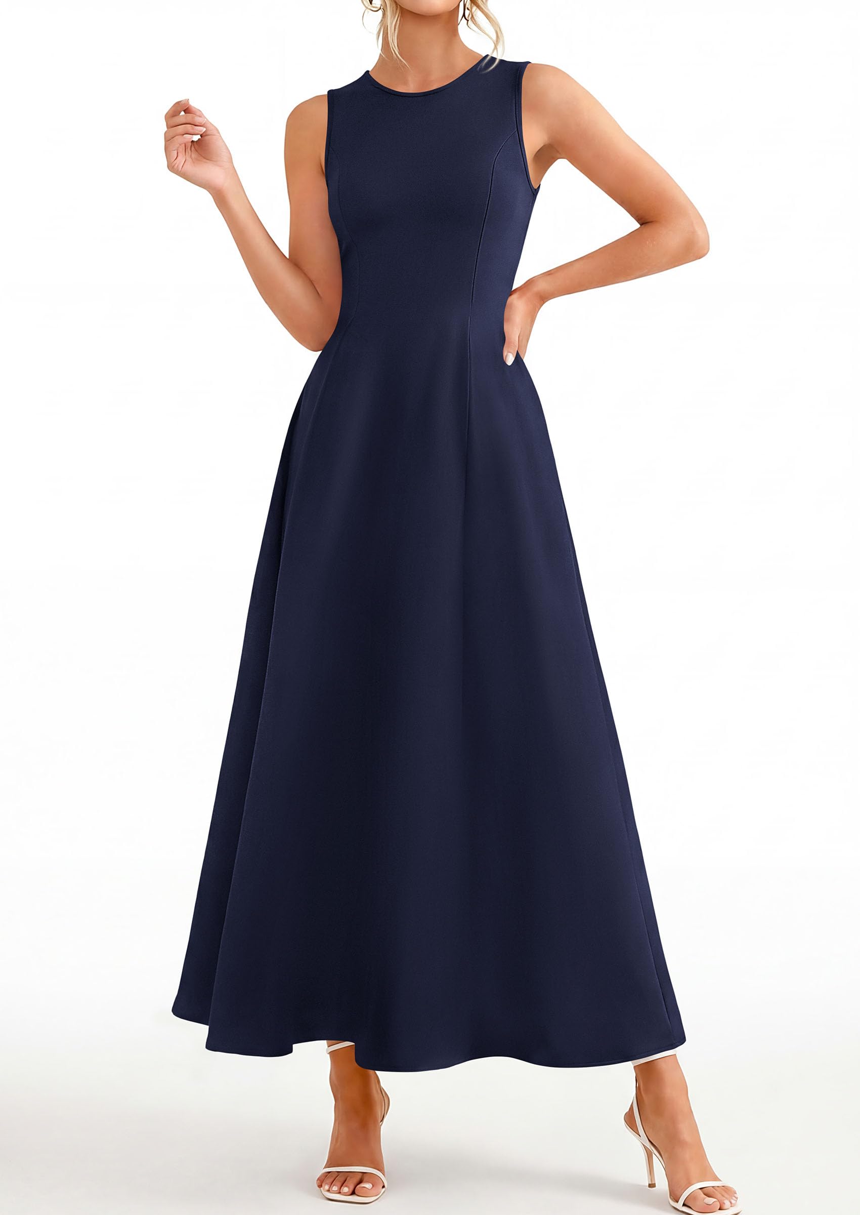 PRETTYGARDEN Women's Maxi Dress Summer Wedding Guest Spring A Line Long Tank Flowy Modest Sleeveless Cocktail Dresses