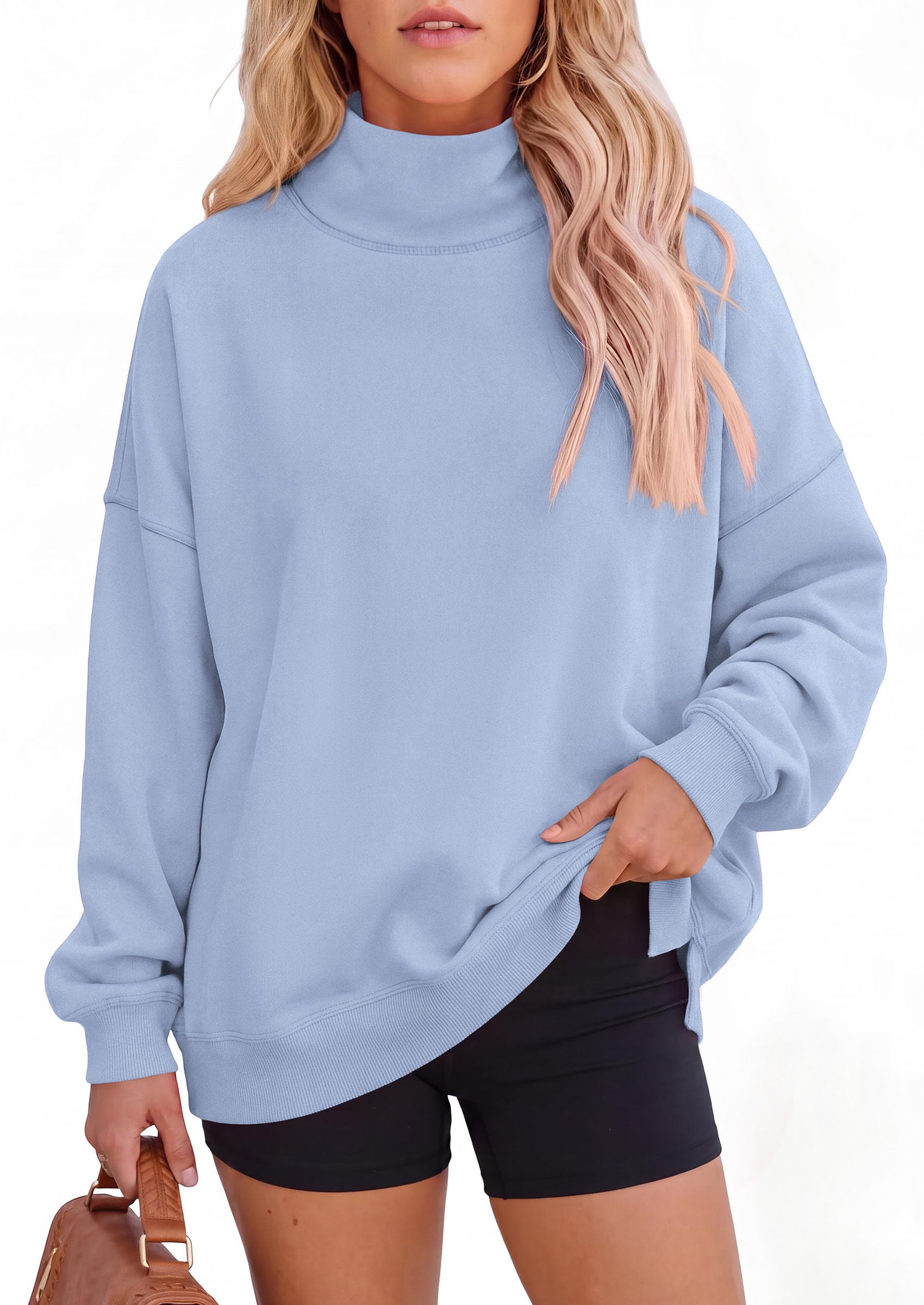 PRETTYGARDEN Womens Mock Neck Sweatshirt Oversized Pullover Loose Fit,Side Pockets,Long Sleeve Drop Shoulder Tops,Casual Lounge Work Travel Airport Outfits,Fall Fashion Winter Clothes