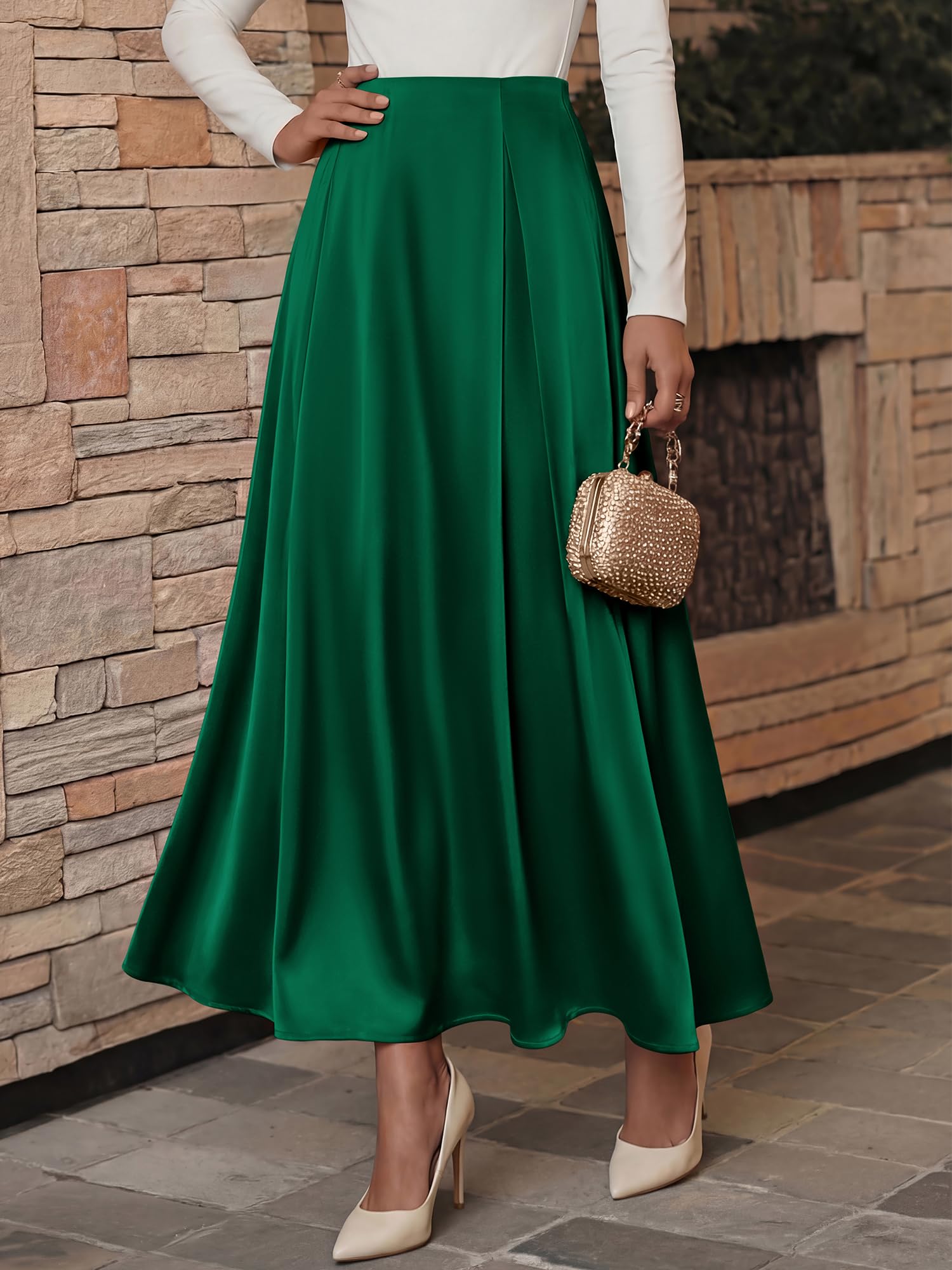 BTFBM Satin Skirts for Women Summer Elegant Flowy A-Line Cocktail Formal Silk Spring Maxi Skirt Night Out Outfits