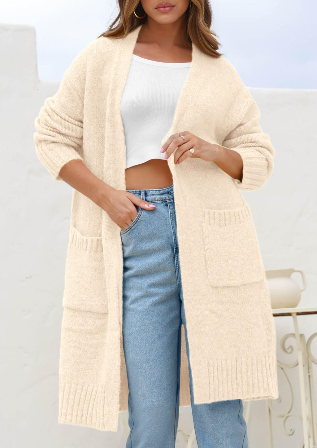 PRETTYGARDEN Fall Long Sleeve Cardigan Sweaters for Women Trendy Winter Open Front Loose Knitted Cardigans with Pockets