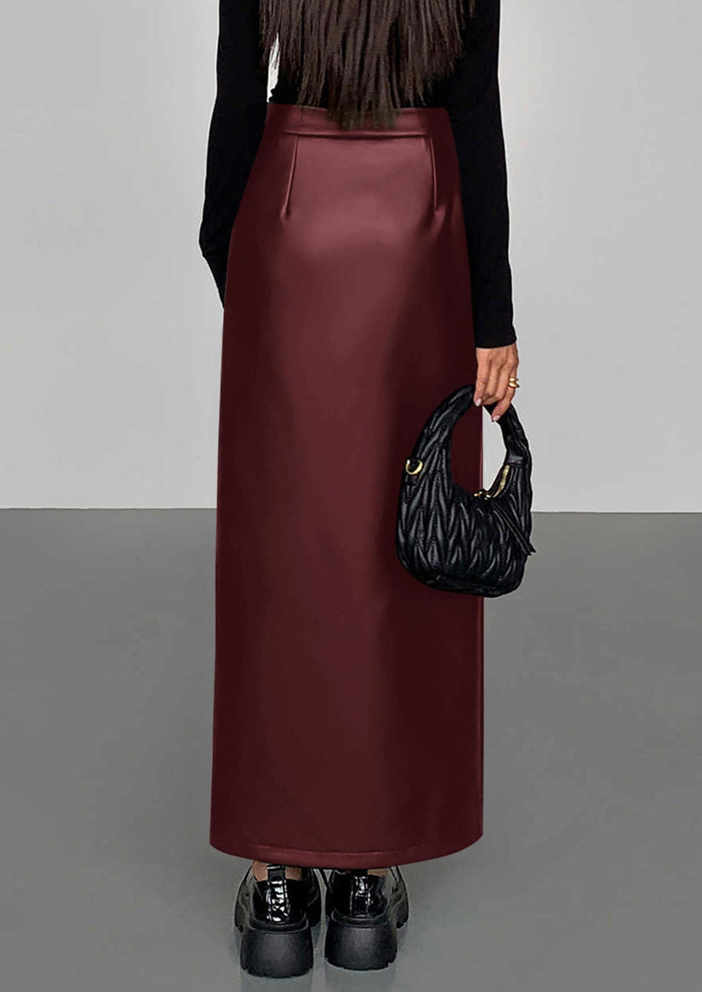 PRETTYGARDEN Womens Faux Leather Skirts Fall Fashion Bodycon High Waisted Slit Work Office Winter Maxi Long Pencil Skirt