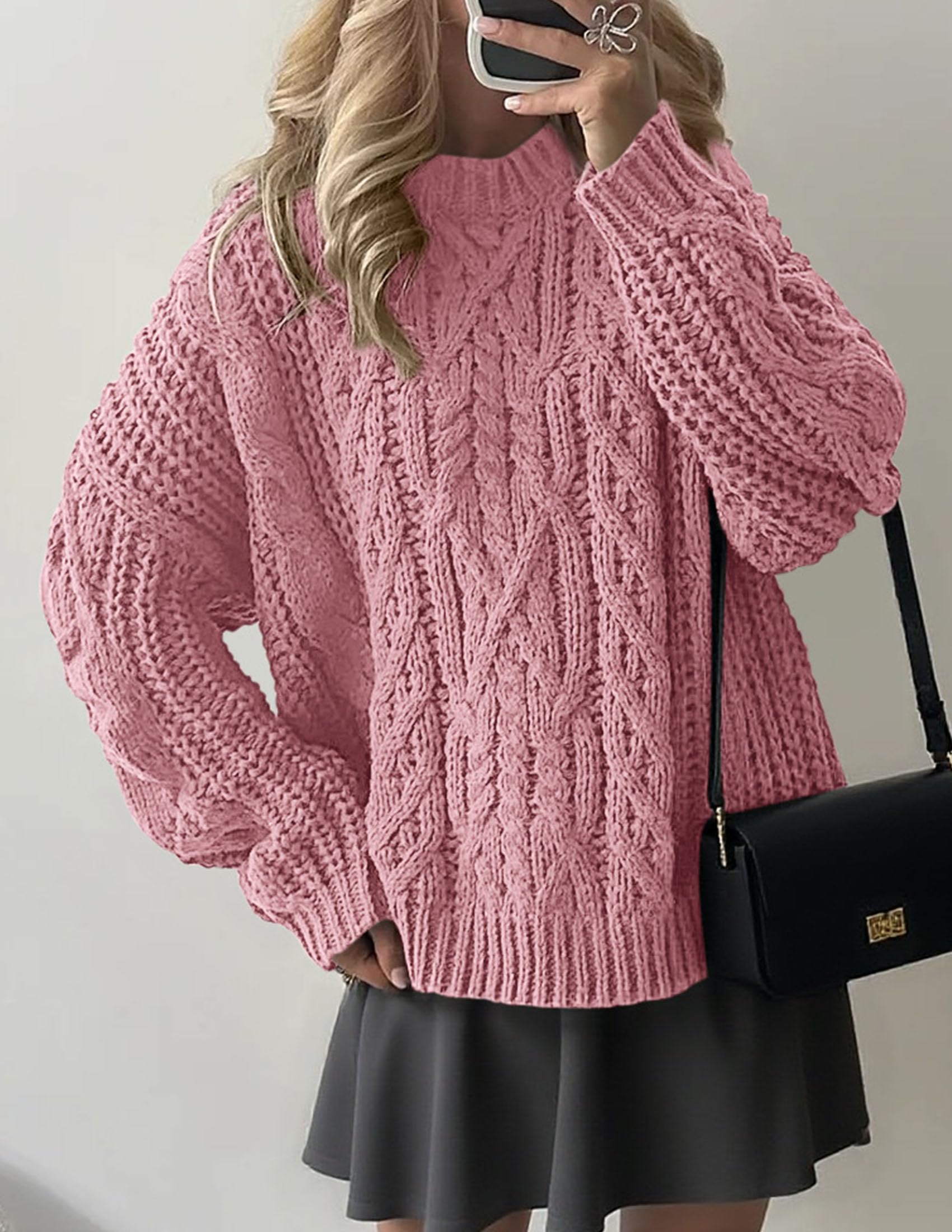 PRETTYGARDEN Women's Oversized Fall Sweaters Casual Long Sleeve Crewneck Chunky Cable Knit Pullover Tops Winter Clothes