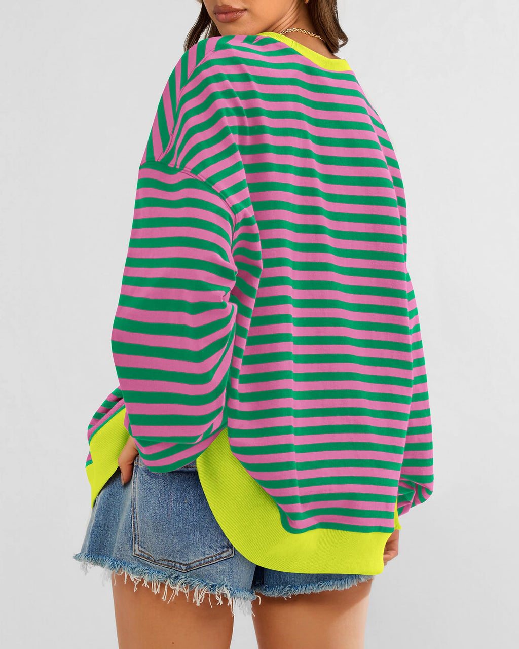BTFBM Sweatshirt For Women Summer Crewneck Long Sleeve Oversized Striped Pullover Tops Y2K Clothes Workout Shirt
