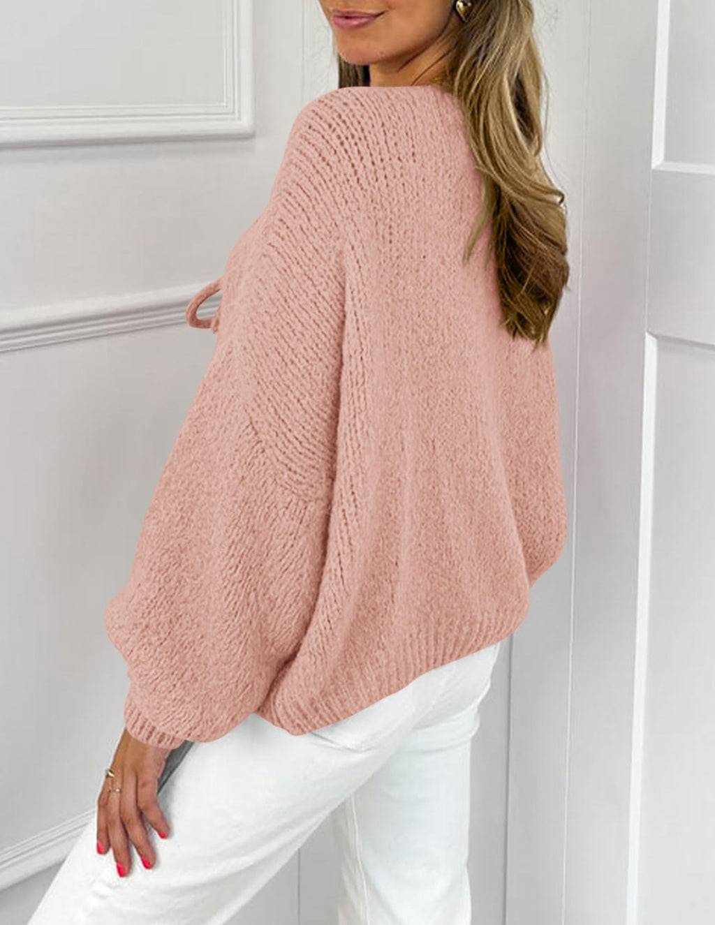 PRETTYGARDEN Women's Tie Front Bow Cardigan Sweaters Chunky Knit Long Puff Sleeve Trendy Fall Winter Jacket Coat