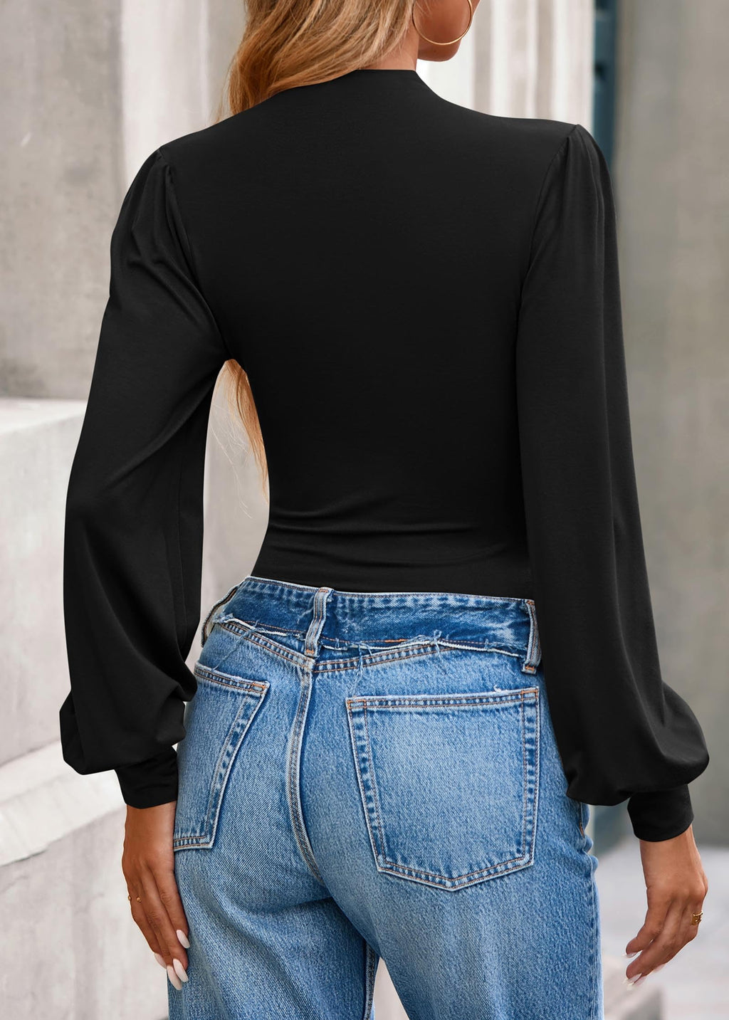 FreshPretty Blouses for Women Dressy Casual Spring Tops Fall Puff Long Sleeve Shirts Fitted Mock Neck Ruched Trendy Tops