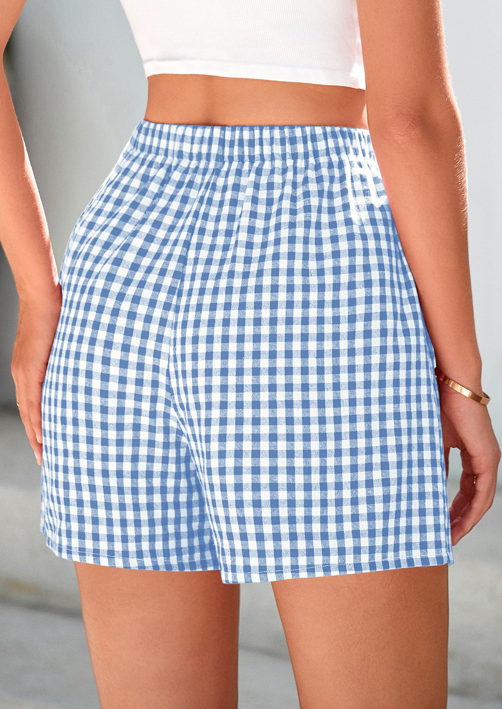 PRETTYGARDEN Womens Shorts Boxers Summer Gingham Pajama Lounge Sleep Y2K Plaid Pj Shorts Beach Bottoms