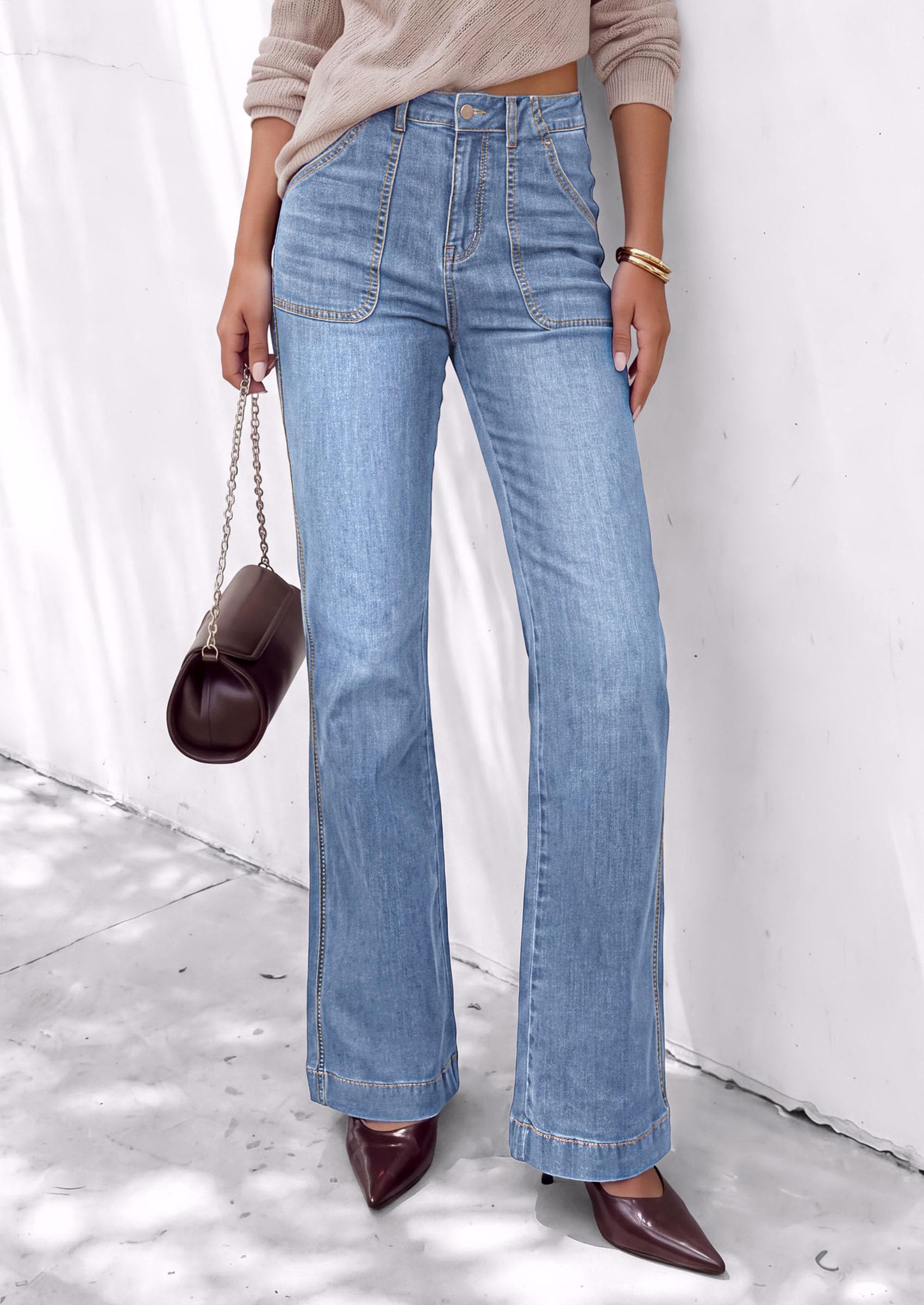 PRETTYGARDEN Womens High Waisted Wide Leg Jeans Demin Pants