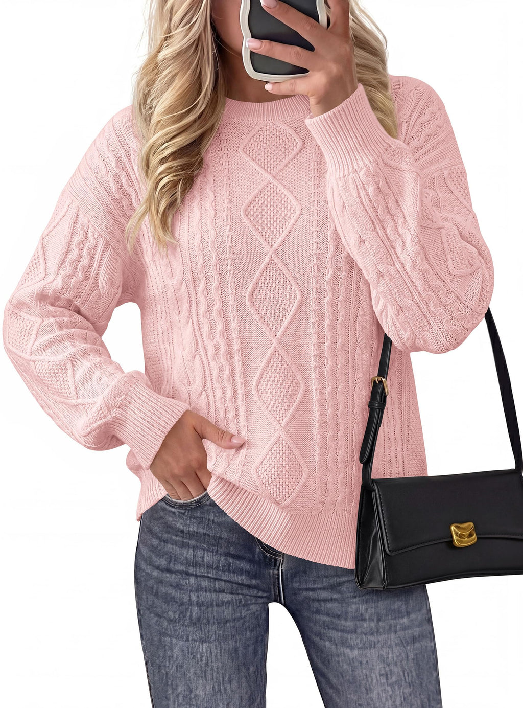 PRETTYGARDEN Women's Crewneck Cable Knit Sweater Pullover Tops Soft Luxury,Long Sleeve Sweaters,Chunky Texture,Fall Outfits,Warm Layering,Daily Wear,Work Holiday,Winter Going out Top