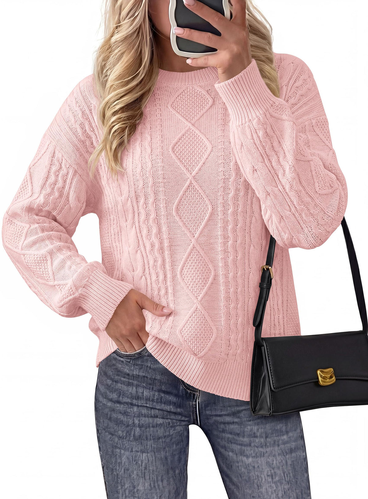 PRETTYGARDEN Women's Crewneck Cable Knit Sweater Pullover Tops Soft Luxury,Long Sleeve Sweaters,Chunky Texture,Fall Outfits,Warm Layering,Daily Wear,Work Holiday,Winter Going out Top